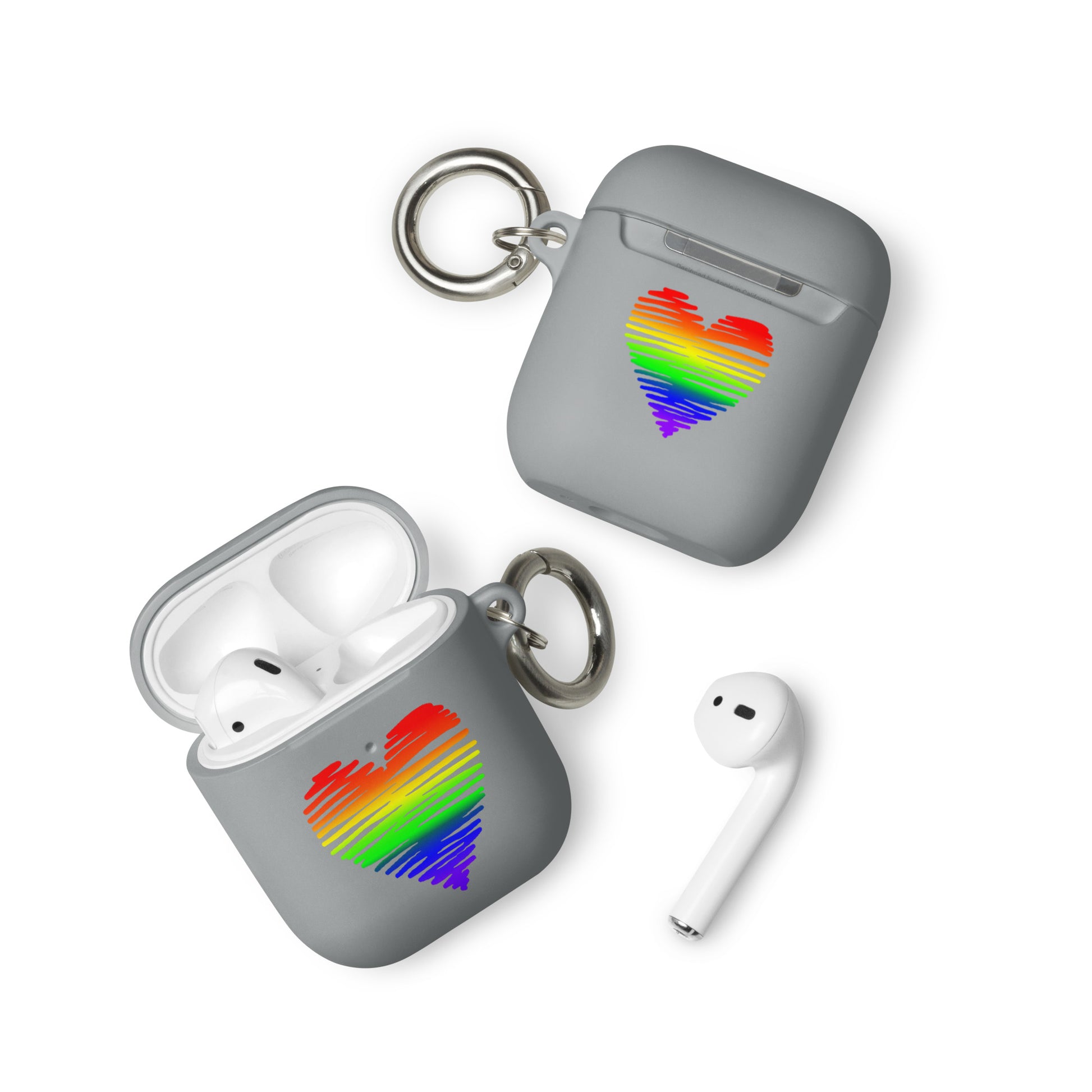 LGBTQ Pride Rubber Case for Apple AirPods - Heart Scribble Grey AirPods Pride rubber-case-for-airpods-grey-airpods-front-64add08977b1f