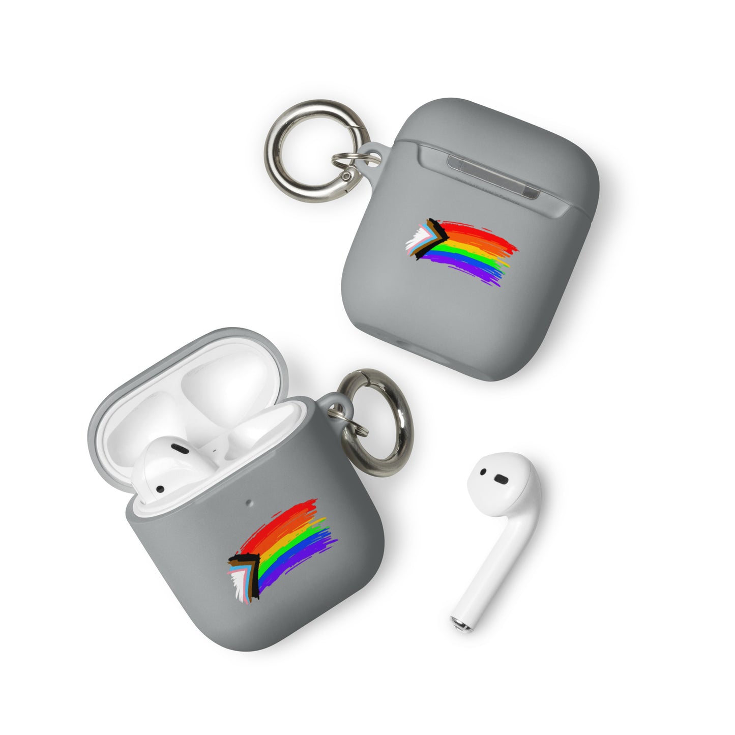 LGBTQ Pride Rubber Case for Apple AirPods - Progress Paint Grey AirPods Pride rubber-case-for-airpods-grey-airpods-front-64add1c48f5c4