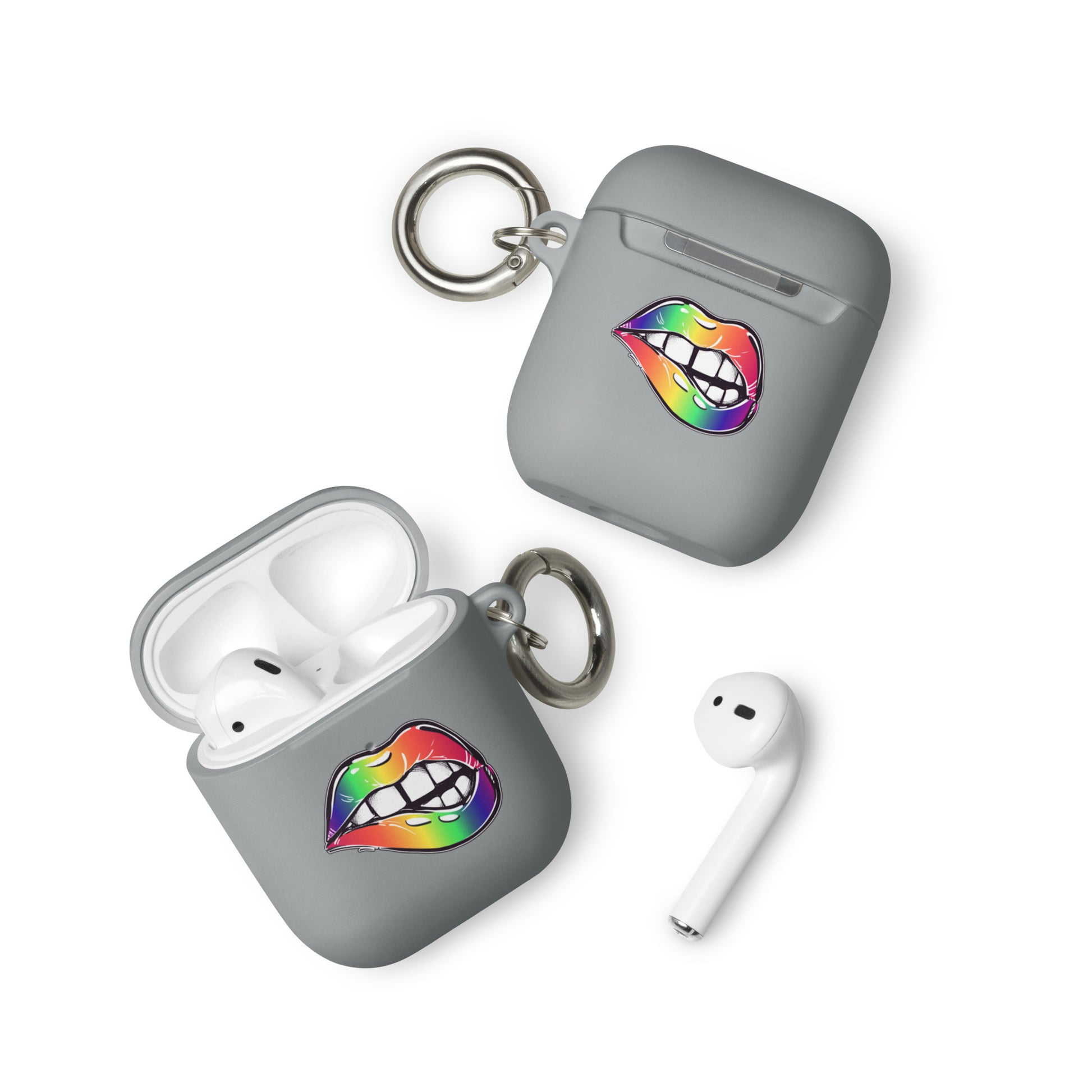 LGBTQ Pride Rubber Case for Apple AirPods - Rainbow Lips Grey AirPods Pride rubber-case-for-airpods-grey-airpods-front-64add2769b23d