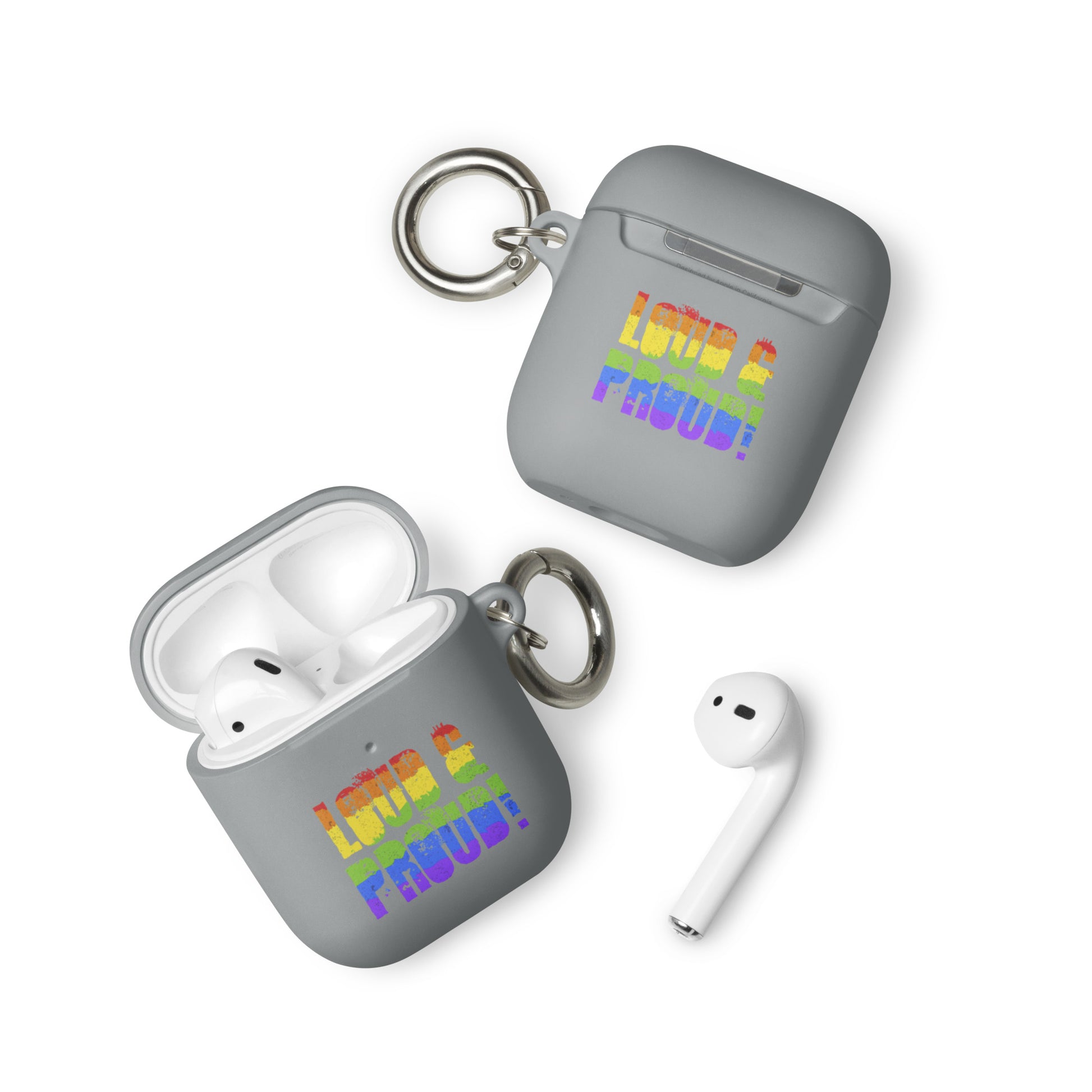 LGBTQ Pride Rubber Case for Apple AirPods - Loud and Proud Grey AirPods Pride rubber-case-for-airpods-grey-airpods-front-64add2a96d462