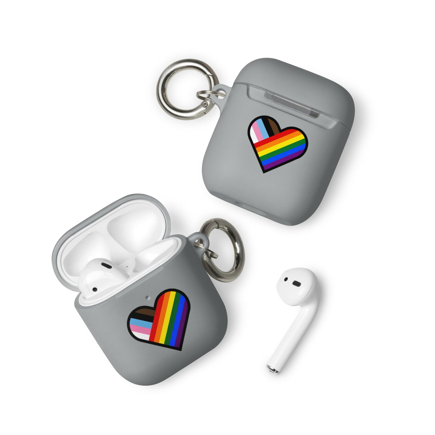 LGBTQ Pride Rubber Case for Apple AirPods - Progress Pride Heart Grey AirPods Pride rubber-case-for-airpods-grey-airpods-front-64adec5434ef4