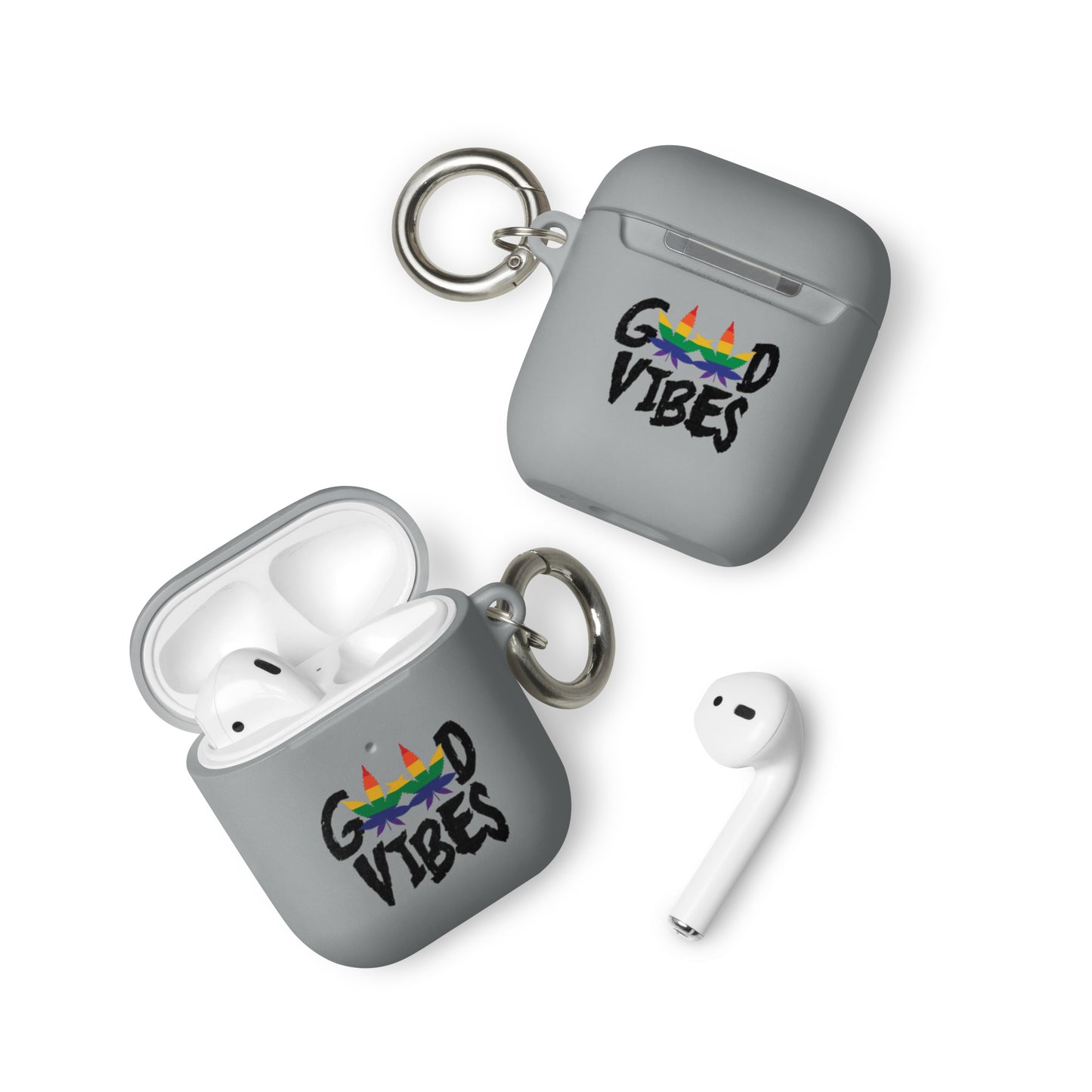 LGBTQ Pride Rubber Case for Apple AirPods - Good Vibes Grey AirPods rubber-case-for-airpods-grey-airpods-front-64adec9dcada0