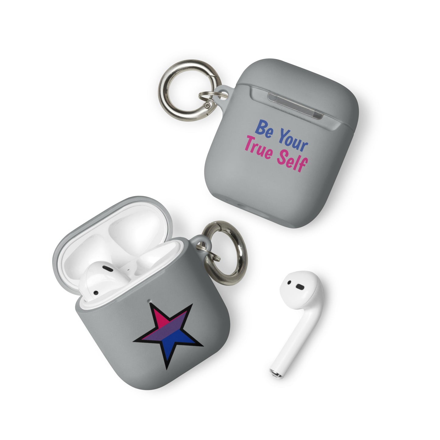 Bisexual Bi Pride Rubber Case for AirPods with Star Grey AirPods Bisexual rubber-case-for-airpods-grey-airpods-front-64ae05b1bd236