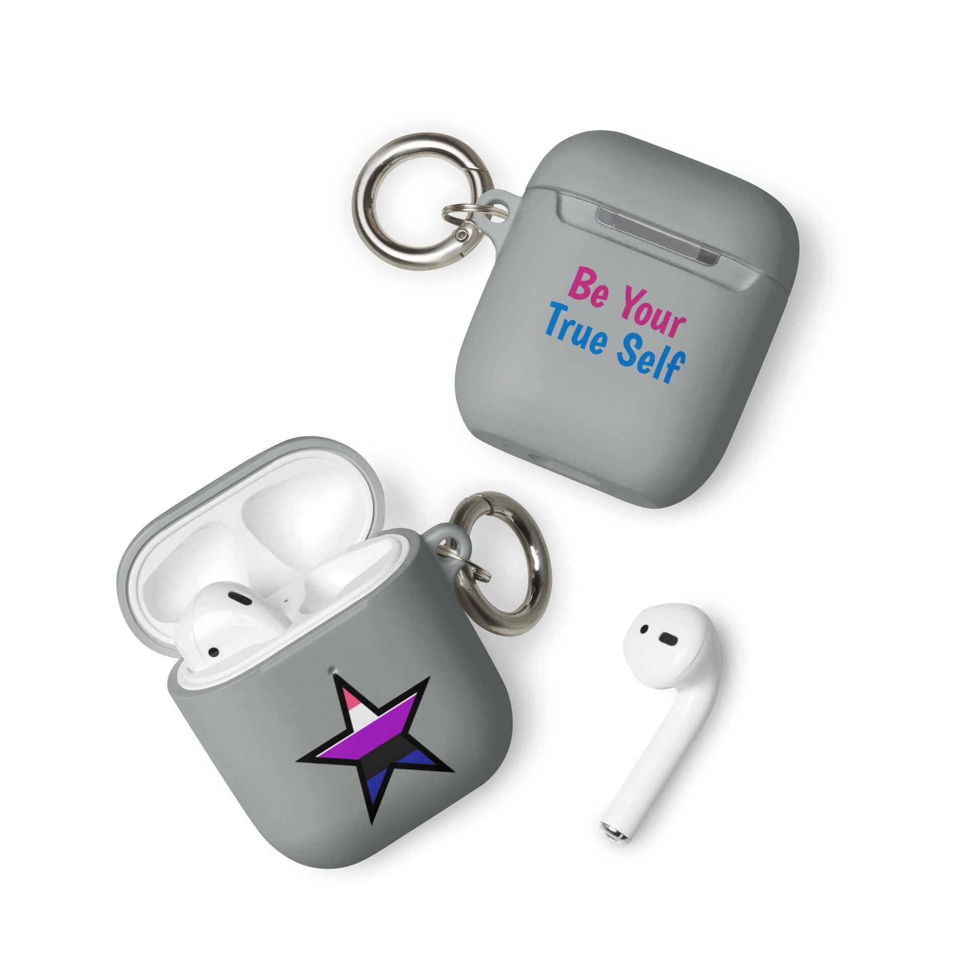 Genderfluid Pride Rubber Case for Apple AirPods - Star Grey AirPods Genderfluid rubber-case-for-airpods-grey-airpods-front-64ae061c047af