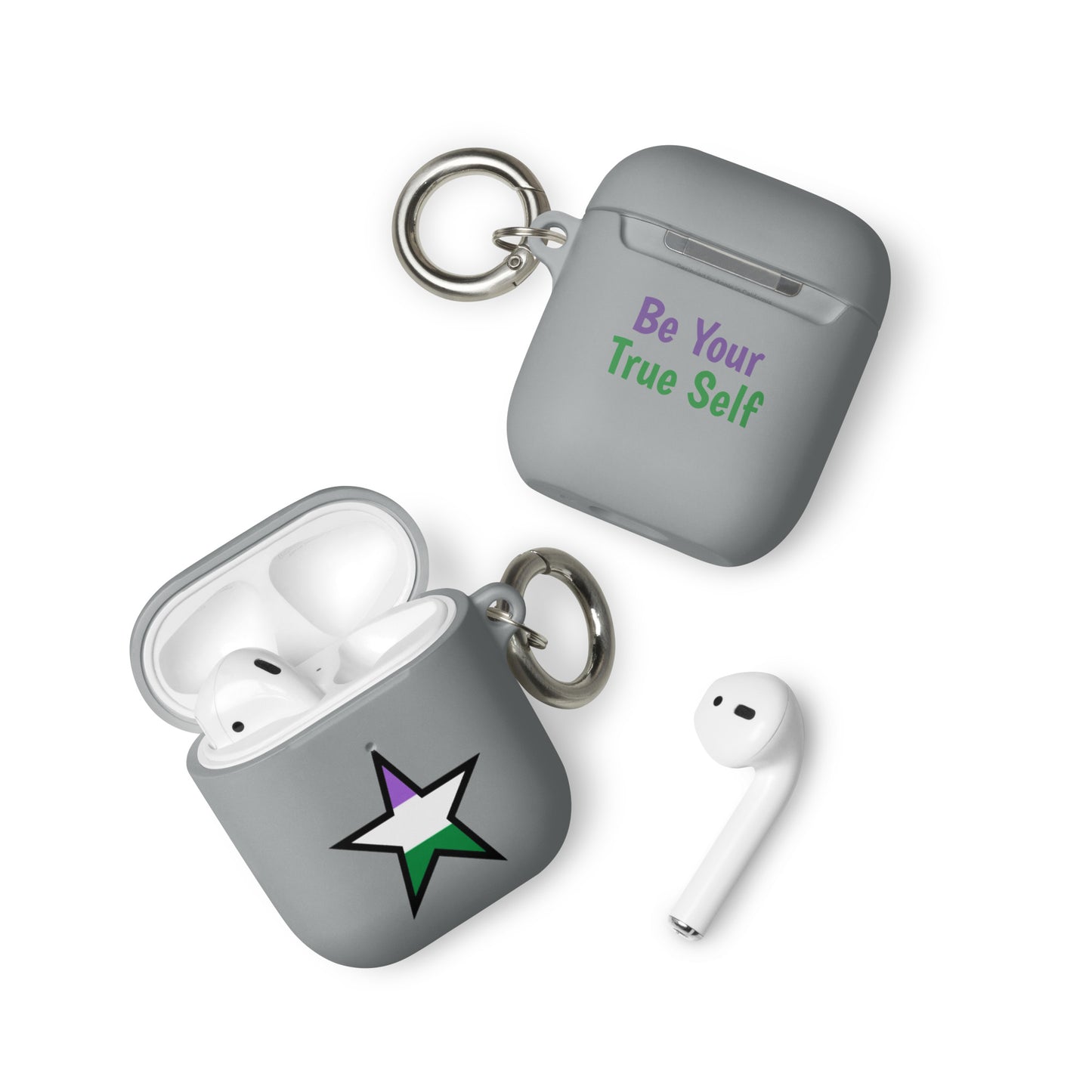 Genderqueer Pride Rubber Case for Apple AirPods - Star Grey AirPods Genderqueer rubber-case-for-airpods-grey-airpods-front-64ae0668acf8e