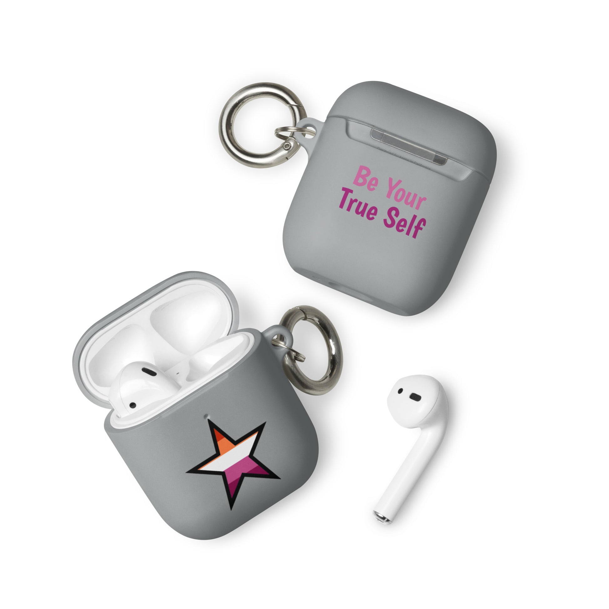 Lesbian Pride Rubber Case for AirPods - Star Grey AirPods Lesbian rubber-case-for-airpods-grey-airpods-front-64ae069e78eb7