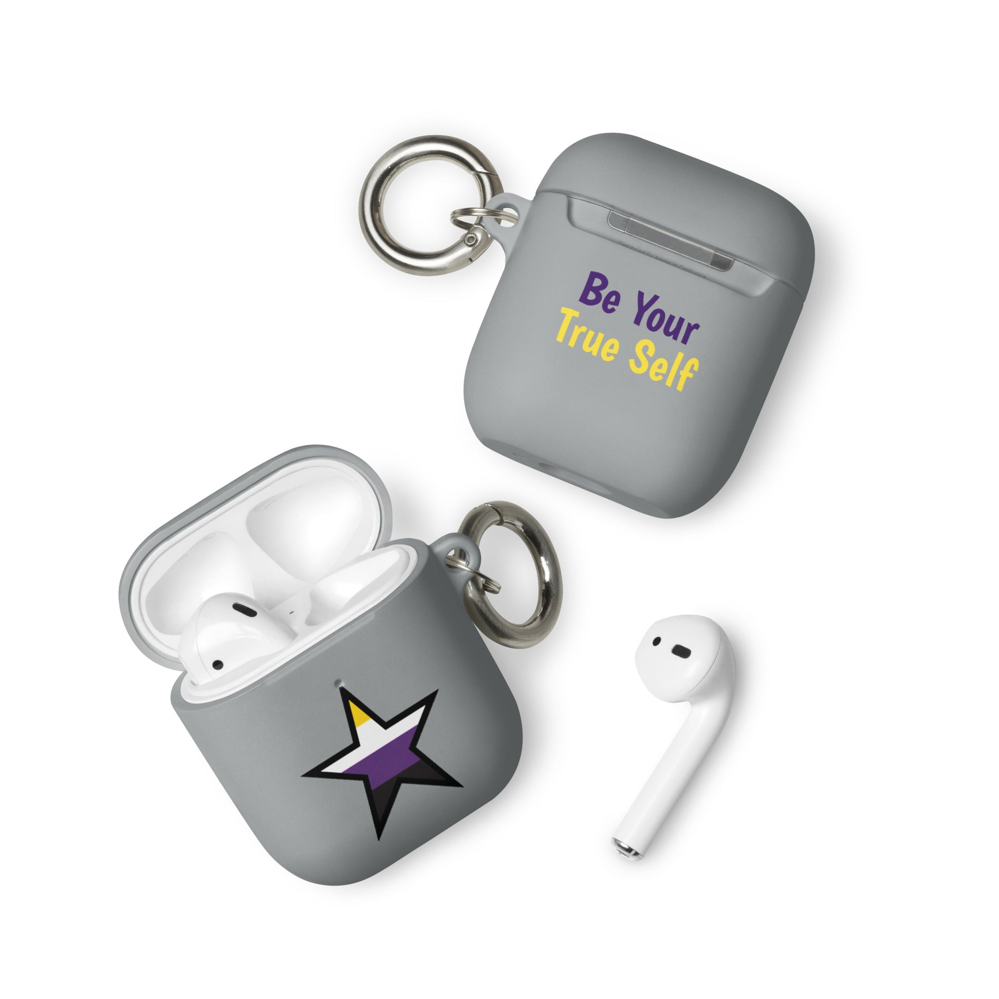 Nonbinary Enby Pride Rubber Case for AirPods - Star Grey AirPods Nonbinary rubber-case-for-airpods-grey-airpods-front-64ae06cc3a76c