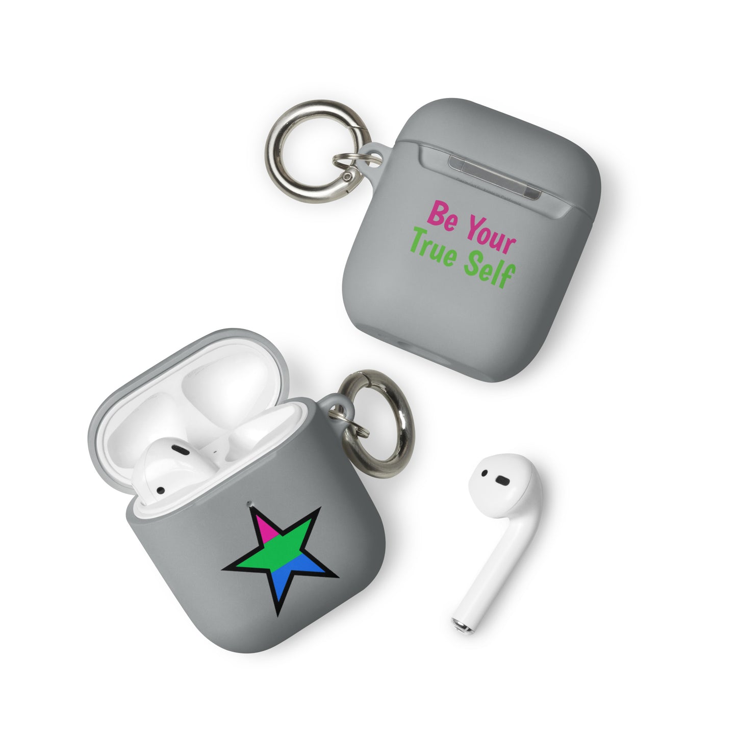 Polysexual Poly Pride Rubber Case for Apple AirPods - Star Grey AirPods Polysexual rubber-case-for-airpods-grey-airpods-front-64ae06f6f0414