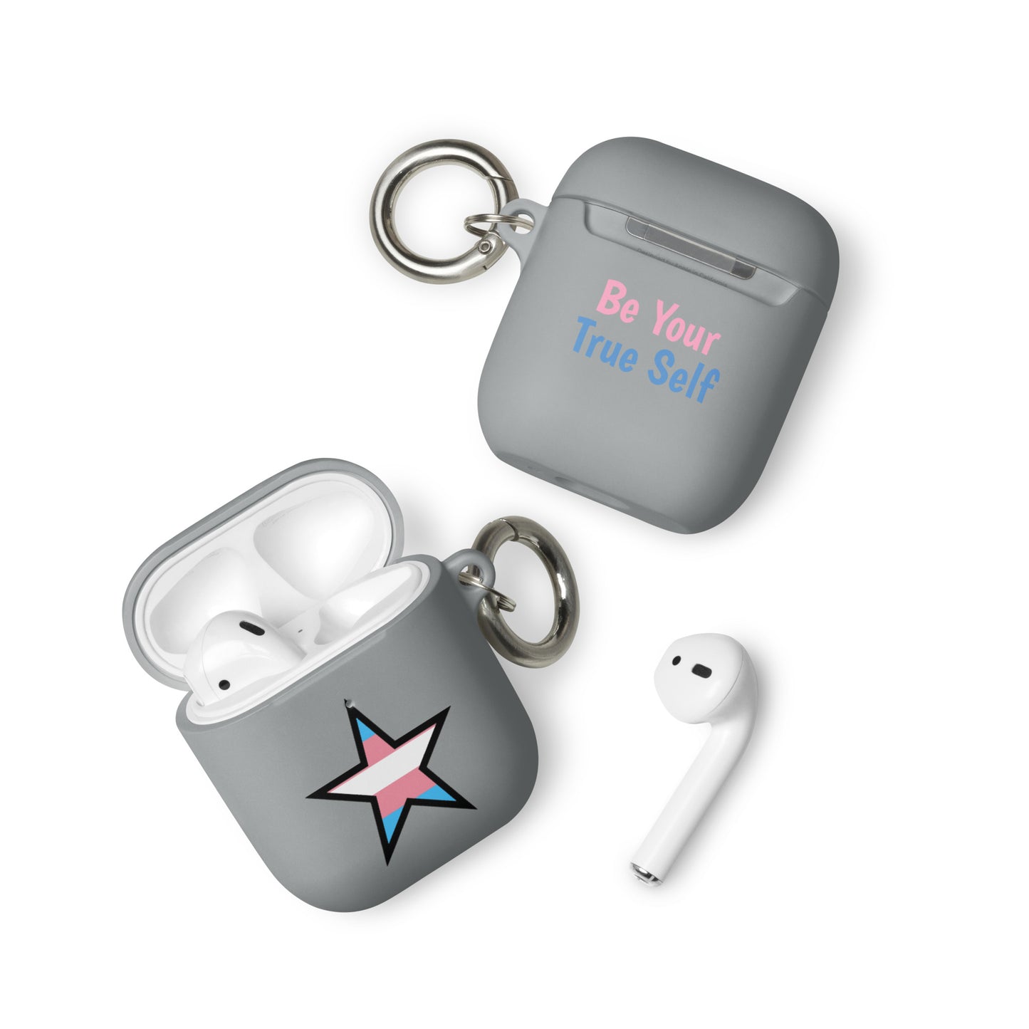 Transgender Trans Pride Rubber Case for Apple AirPods - Star Grey AirPods Transgender rubber-case-for-airpods-grey-airpods-front-64ae075978047