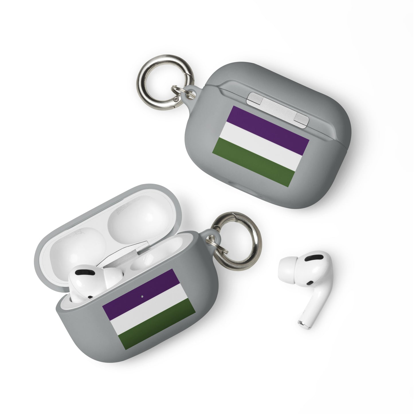 Genderqueer Pride Flag Rubber Case for Apple AirPods Grey AirPods Pro Genderqueer rubber-case-for-airpods-grey-airpods-pro-front-64adccb317468