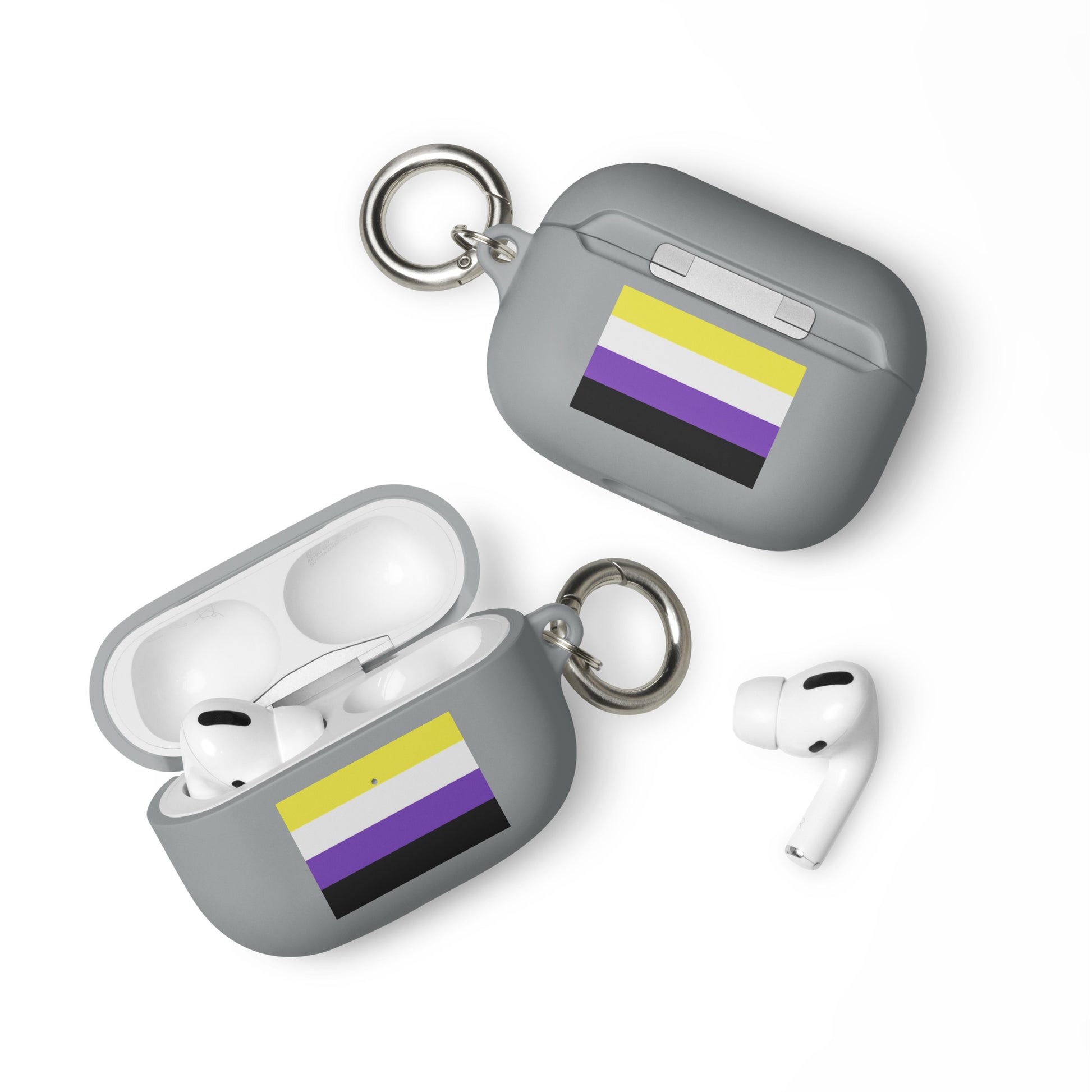 Nonbinary Enby Pride Flag Rubber Case for Apple AirPods Grey AirPods Pro Nonbinary rubber-case-for-airpods-grey-airpods-pro-front-64adcd5970de8