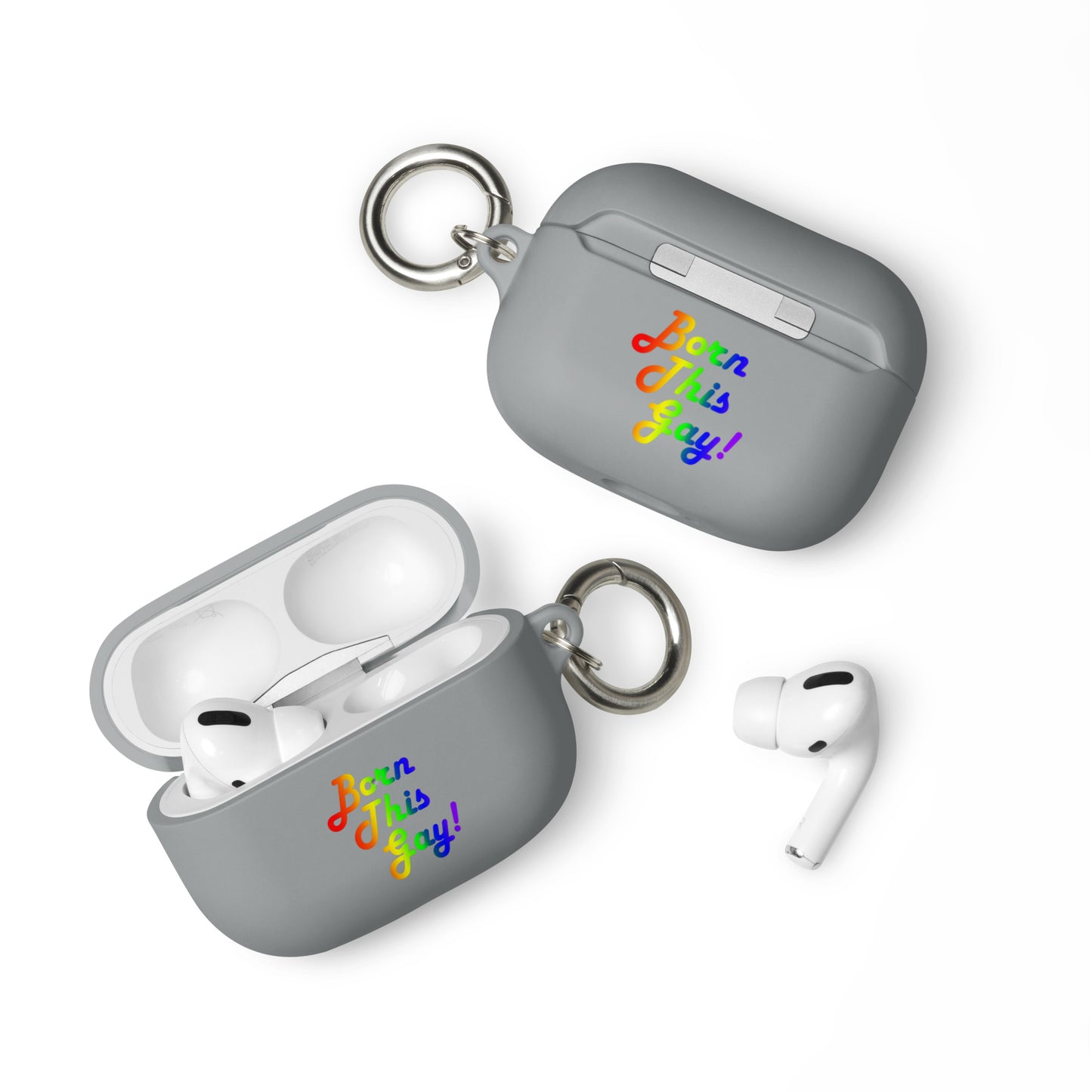 LGBTQ Pride Rubber Case for Apple AirPods - Born This Gay Grey AirPods Pro Pride rubber-case-for-airpods-grey-airpods-pro-front-64adce3653df9