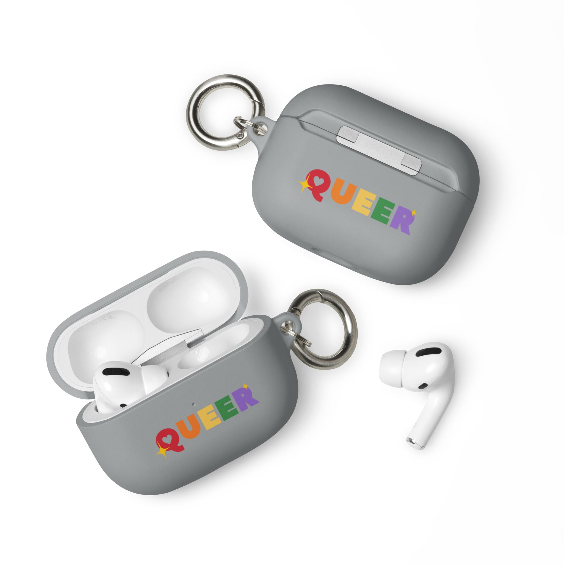 LGBTQ Pride Rubber Case for Apple AirPods - Queer Grey AirPods Pro Pride rubber-case-for-airpods-grey-airpods-pro-front-64adceae77da4