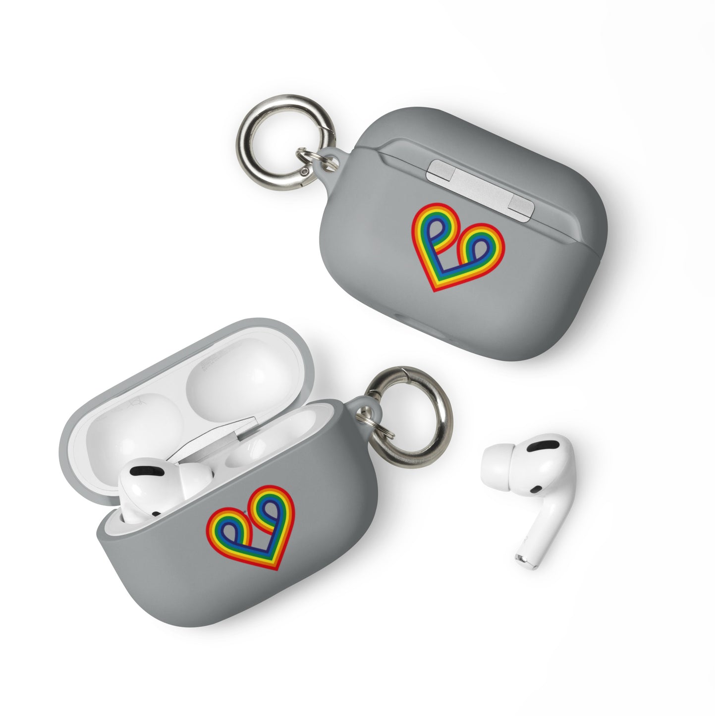 LGBTQ Pride Rubber Case for Apple AirPods - Pride Heart Grey AirPods Pro Pride rubber-case-for-airpods-grey-airpods-pro-front-64adcf1562182