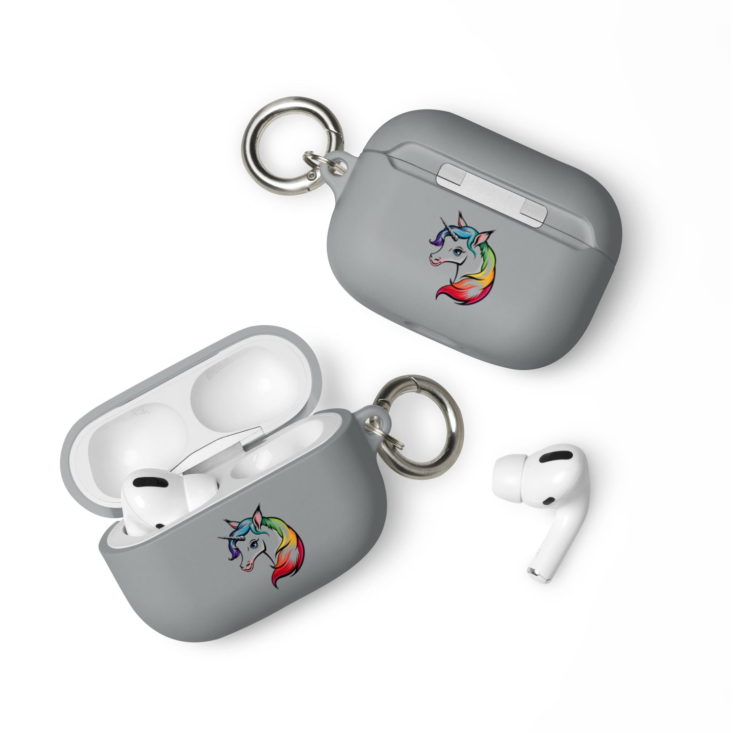 LGBTQ Pride Rubber Case for Apple AirPods - Rainbow Unicorn Grey AirPods Pro Pride rubber-case-for-airpods-grey-airpods-pro-front-64adcf443ab0b