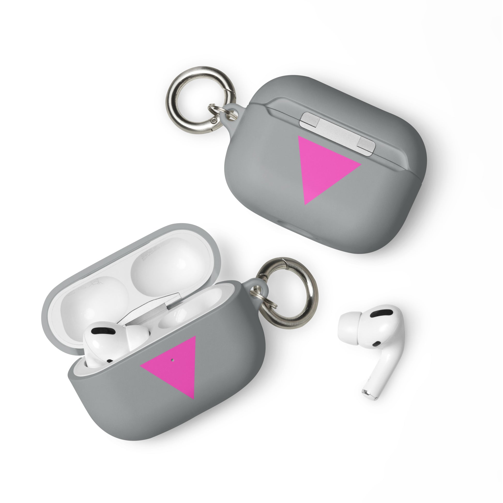 LGBTQ Pride Rubber Case for Apple AirPods - Pink Triangle Grey AirPods Pro Pride rubber-case-for-airpods-grey-airpods-pro-front-64adcf74716e6