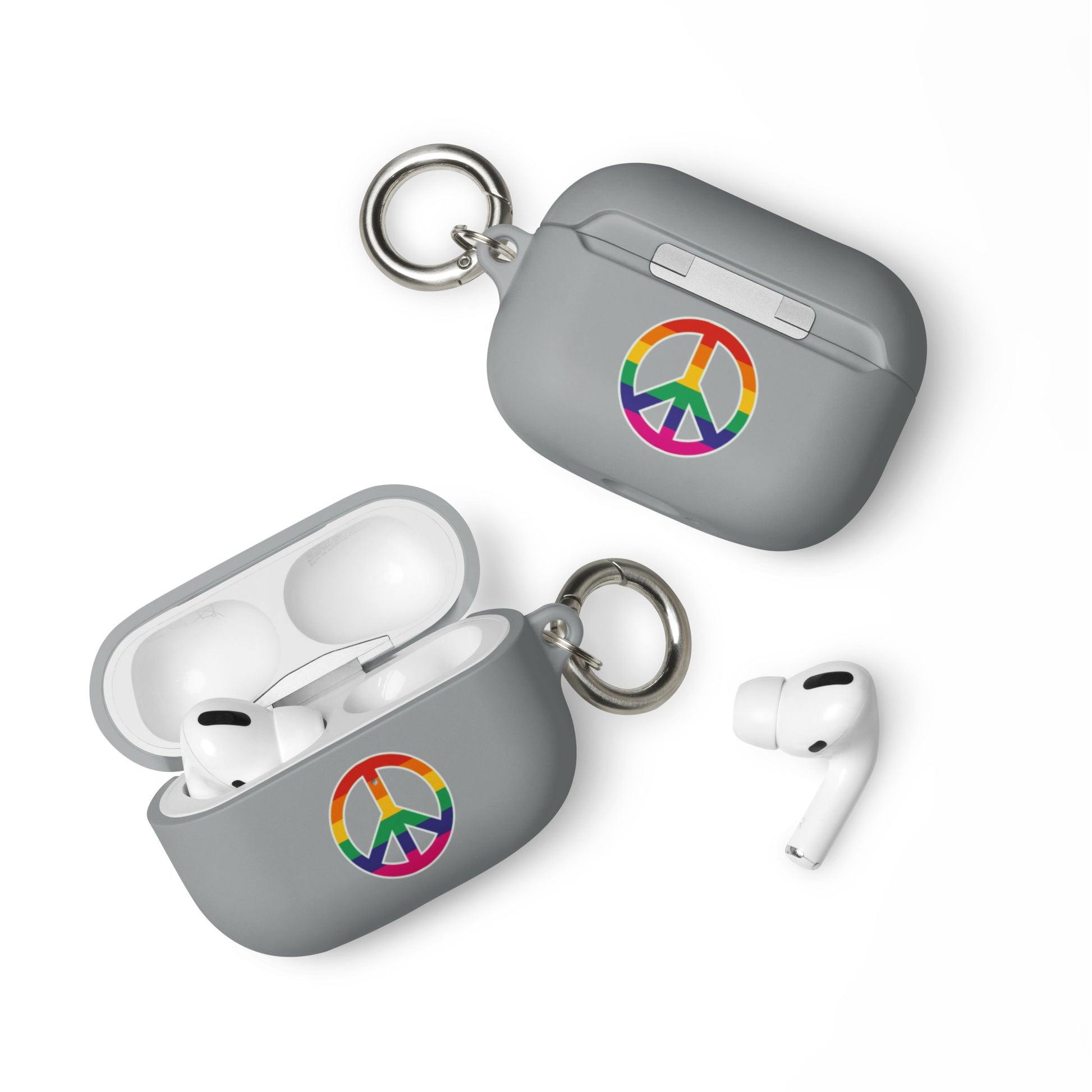 LGBTQ Pride Rubber Case for Apple AirPods - Peace Sign Symbol Grey AirPods Pro Pride rubber-case-for-airpods-grey-airpods-pro-front-64adcfd0986a5