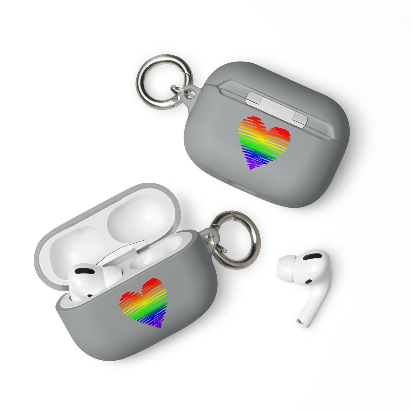 LGBTQ Pride Rubber Case for Apple AirPods - Heart Scribble Grey AirPods Pro Pride rubber-case-for-airpods-grey-airpods-pro-front-64add08977bf8