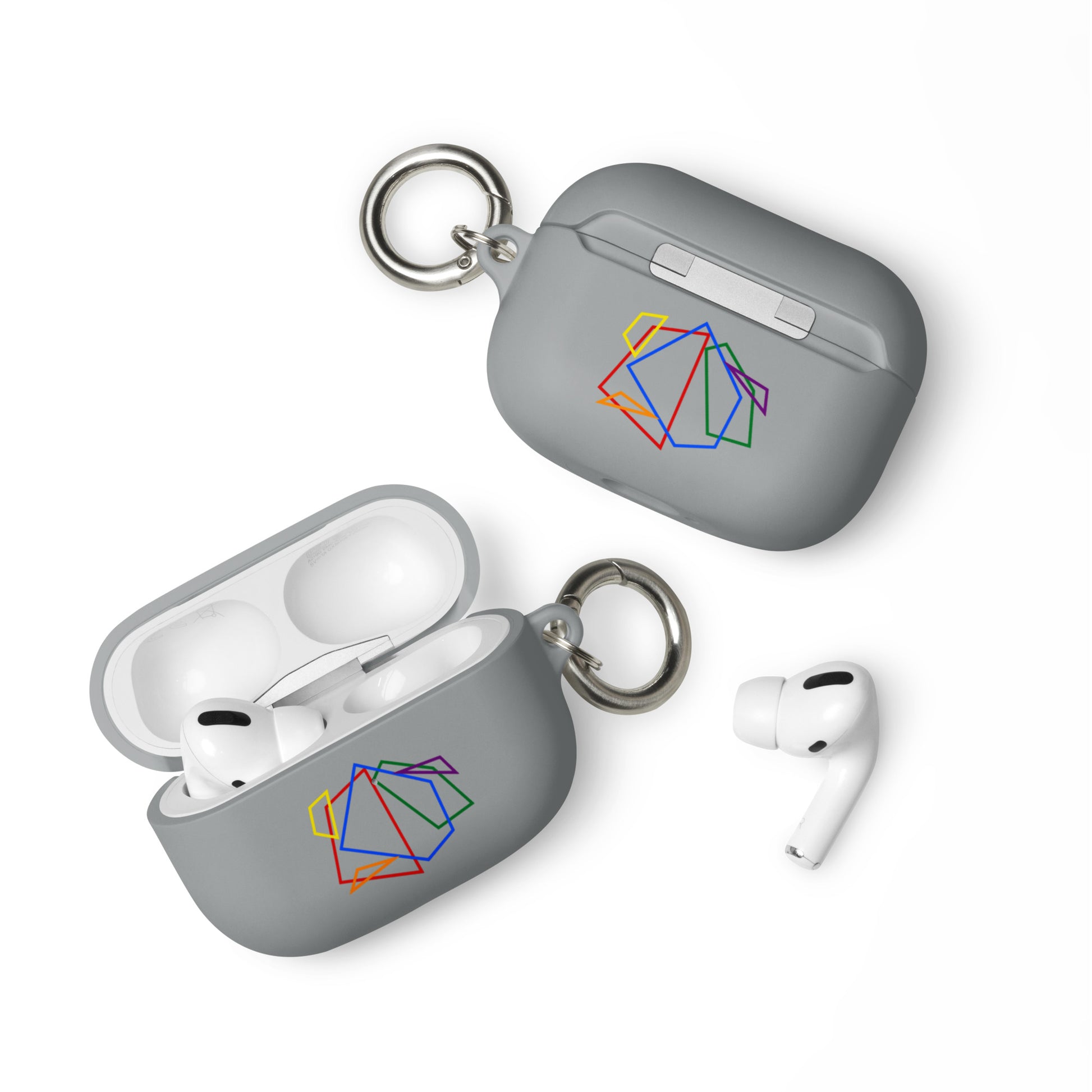 LGBTQ Pride Rubber Case for Apple AirPods - Geometric Lines Grey AirPods Pro Pride rubber-case-for-airpods-grey-airpods-pro-front-64add11c8146a