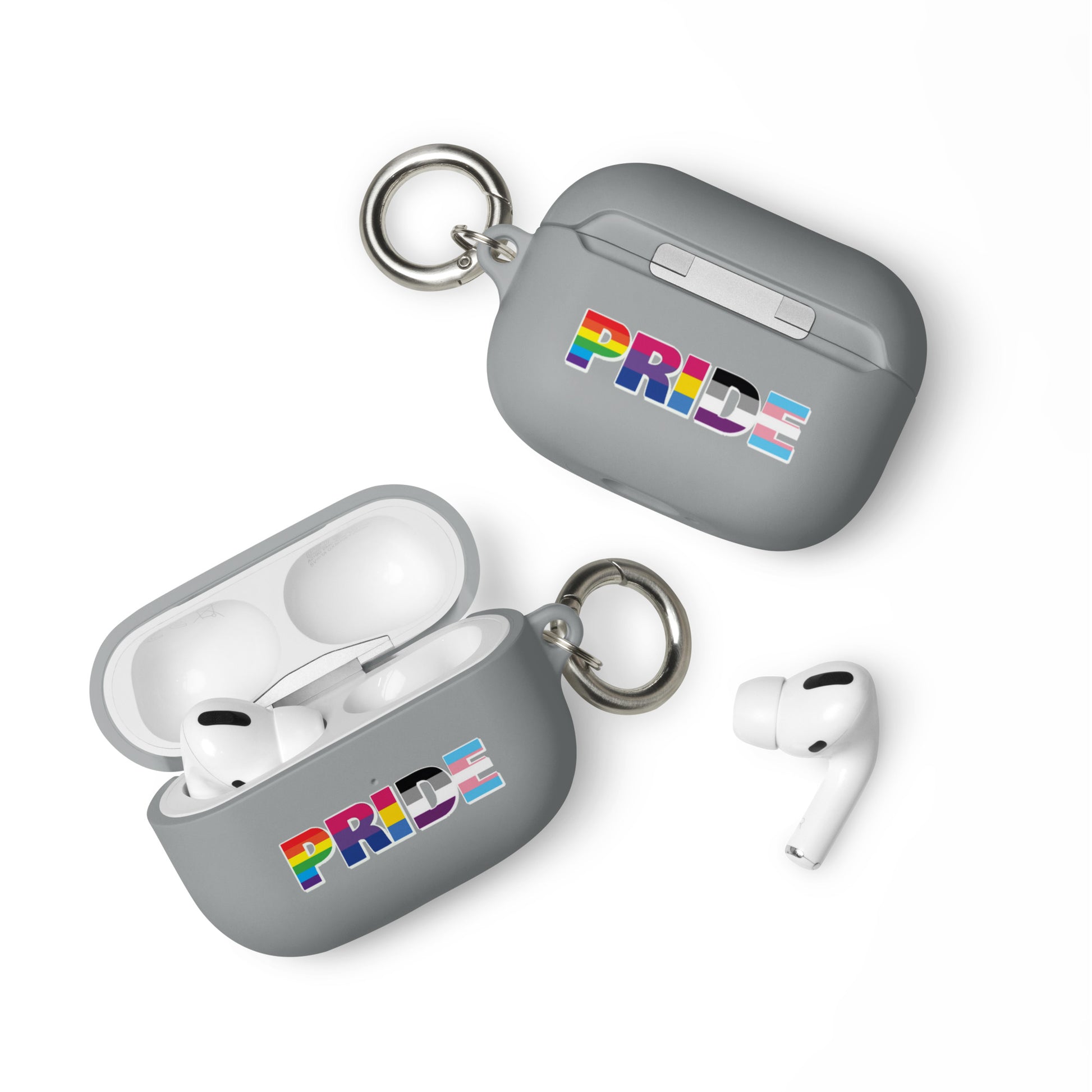 LGBTQ Pride Flag Rubber Case for Apple AirPods - Pride with Flags Grey AirPods Pro Pride rubber-case-for-airpods-grey-airpods-pro-front-64add193b939e