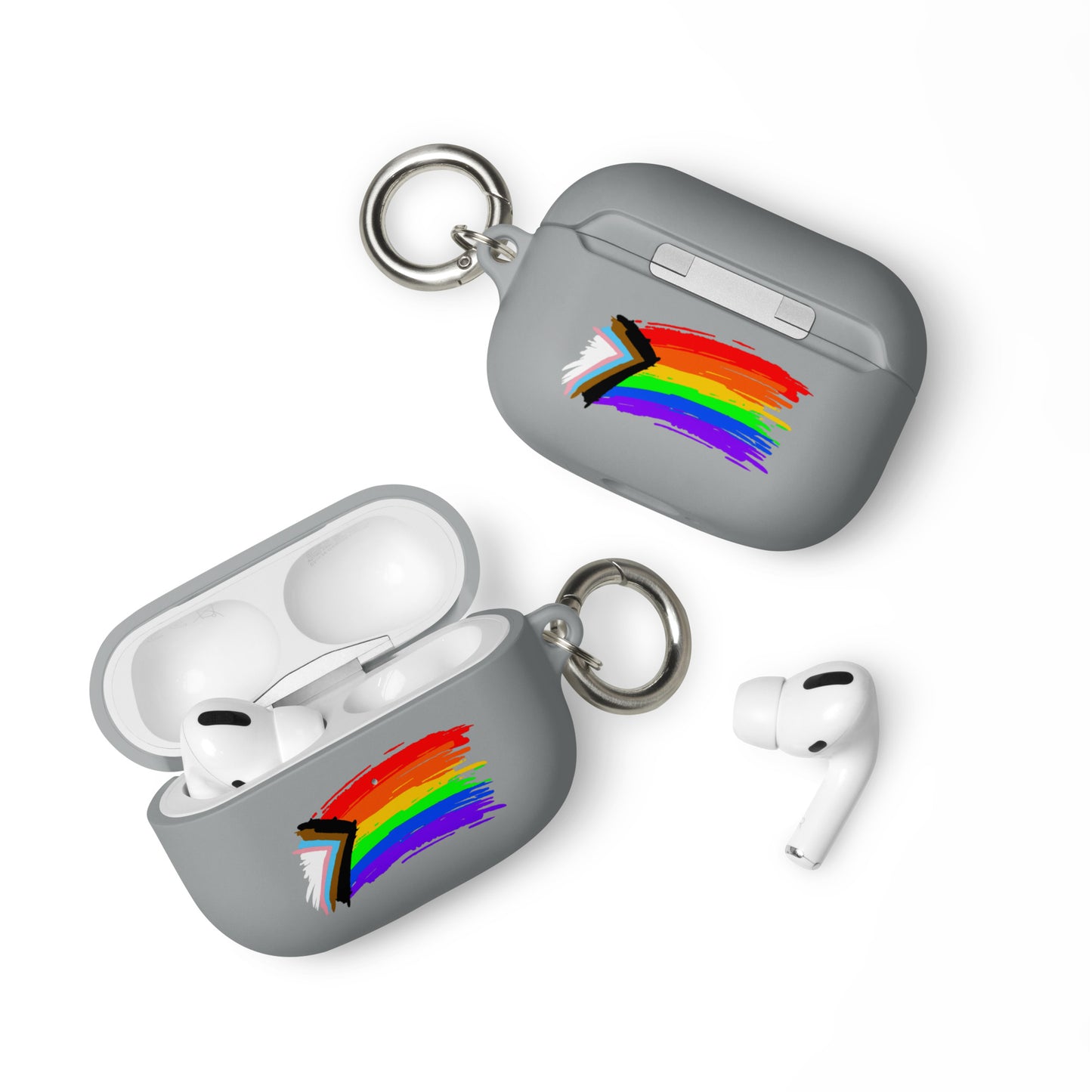 LGBTQ Pride Rubber Case for Apple AirPods - Progress Paint Grey AirPods Pro Pride rubber-case-for-airpods-grey-airpods-pro-front-64add1c48f6d1