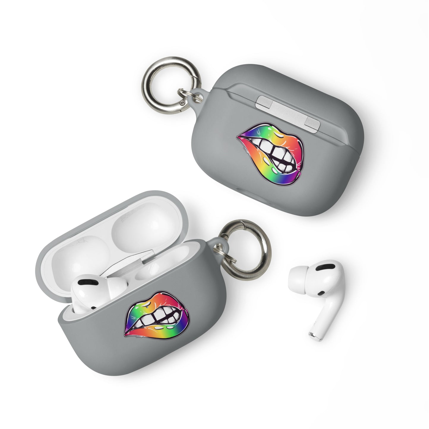 LGBTQ Pride Rubber Case for Apple AirPods - Rainbow Lips Grey AirPods Pro Pride rubber-case-for-airpods-grey-airpods-pro-front-64add2769b2c9