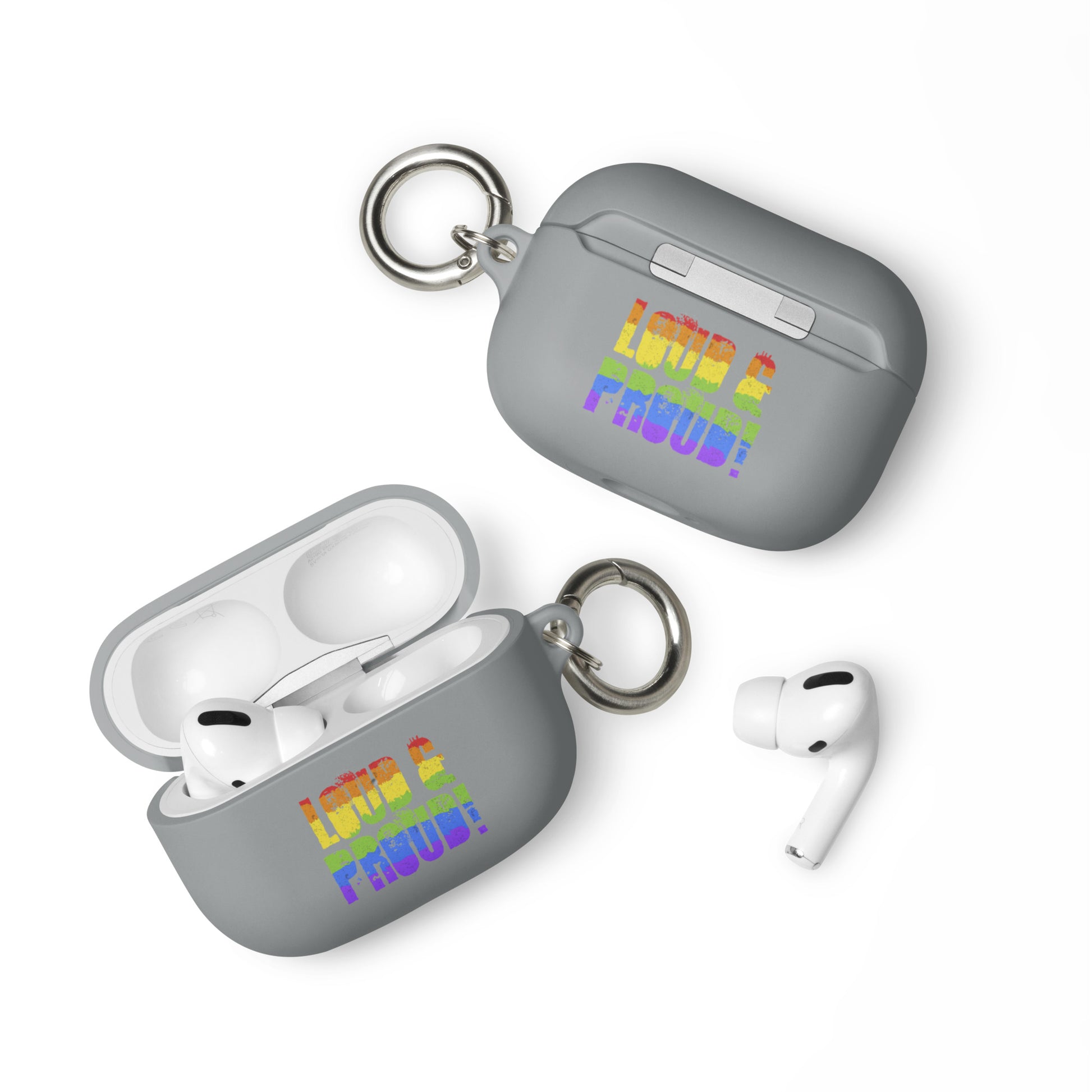 LGBTQ Pride Rubber Case for Apple AirPods - Loud and Proud Grey AirPods Pro Pride rubber-case-for-airpods-grey-airpods-pro-front-64add2a96d573