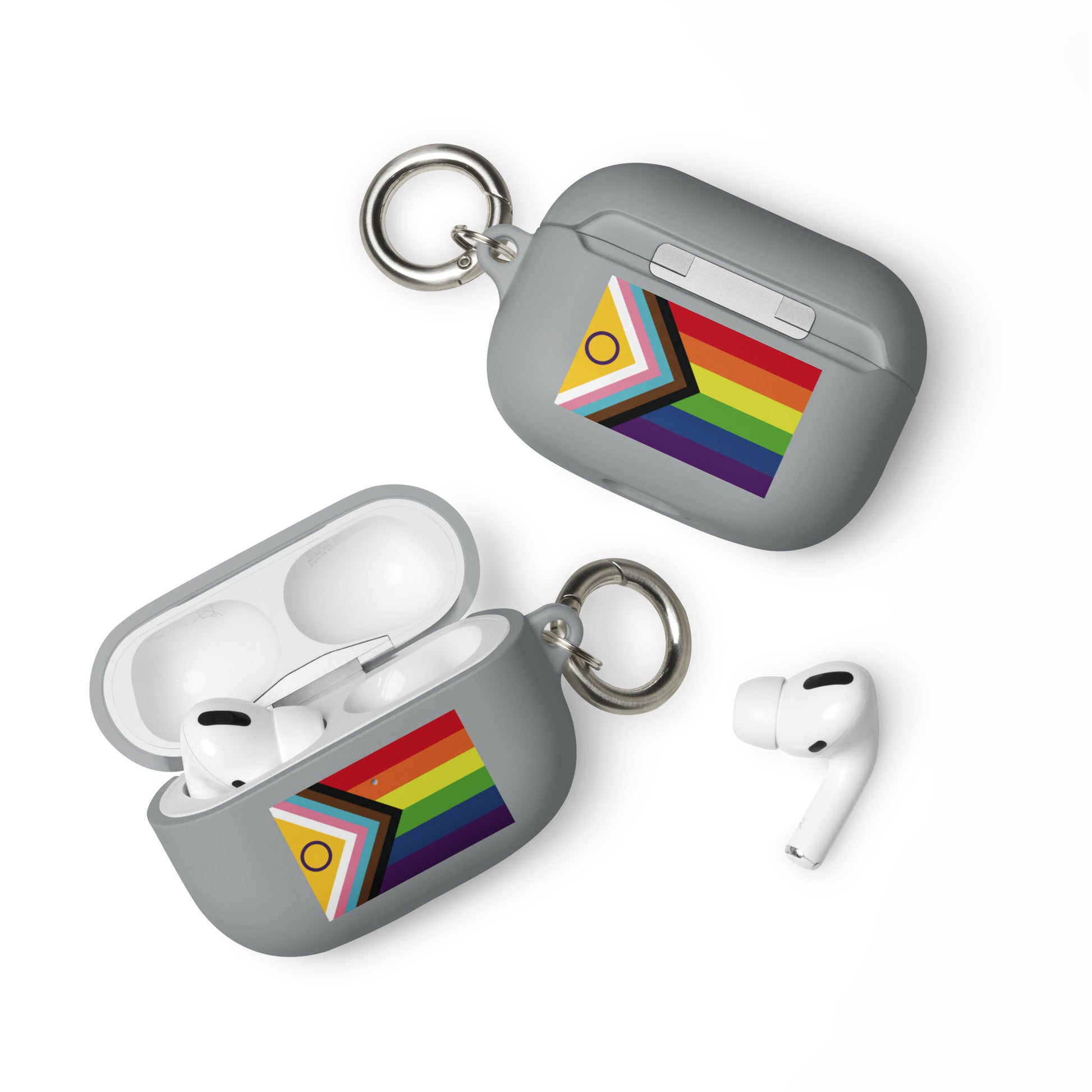 LGBTQ Pride Rubber Case for Apple AirPods® - Intersex Progress Flag Grey AirPods Pro Pride rubber-case-for-airpods-grey-airpods-pro-front-64ade9631332e