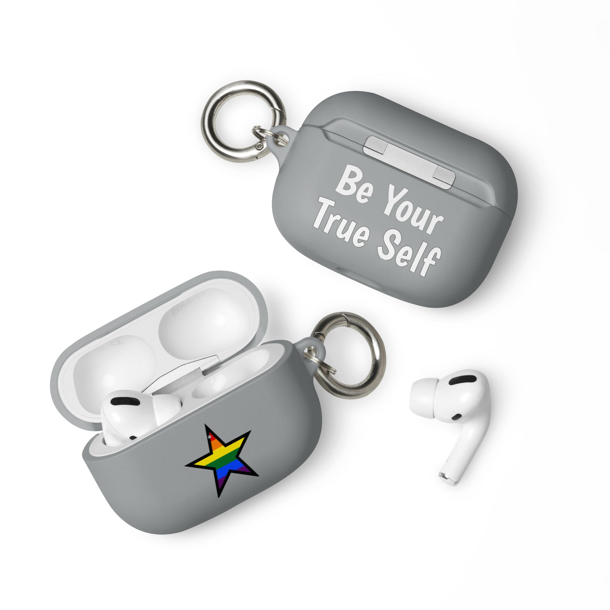 LGBTQ Pride Rubber Case for Apple AirPods - Star Grey AirPods Pro Pride rubber-case-for-airpods-grey-airpods-pro-front-64ae050c556c5