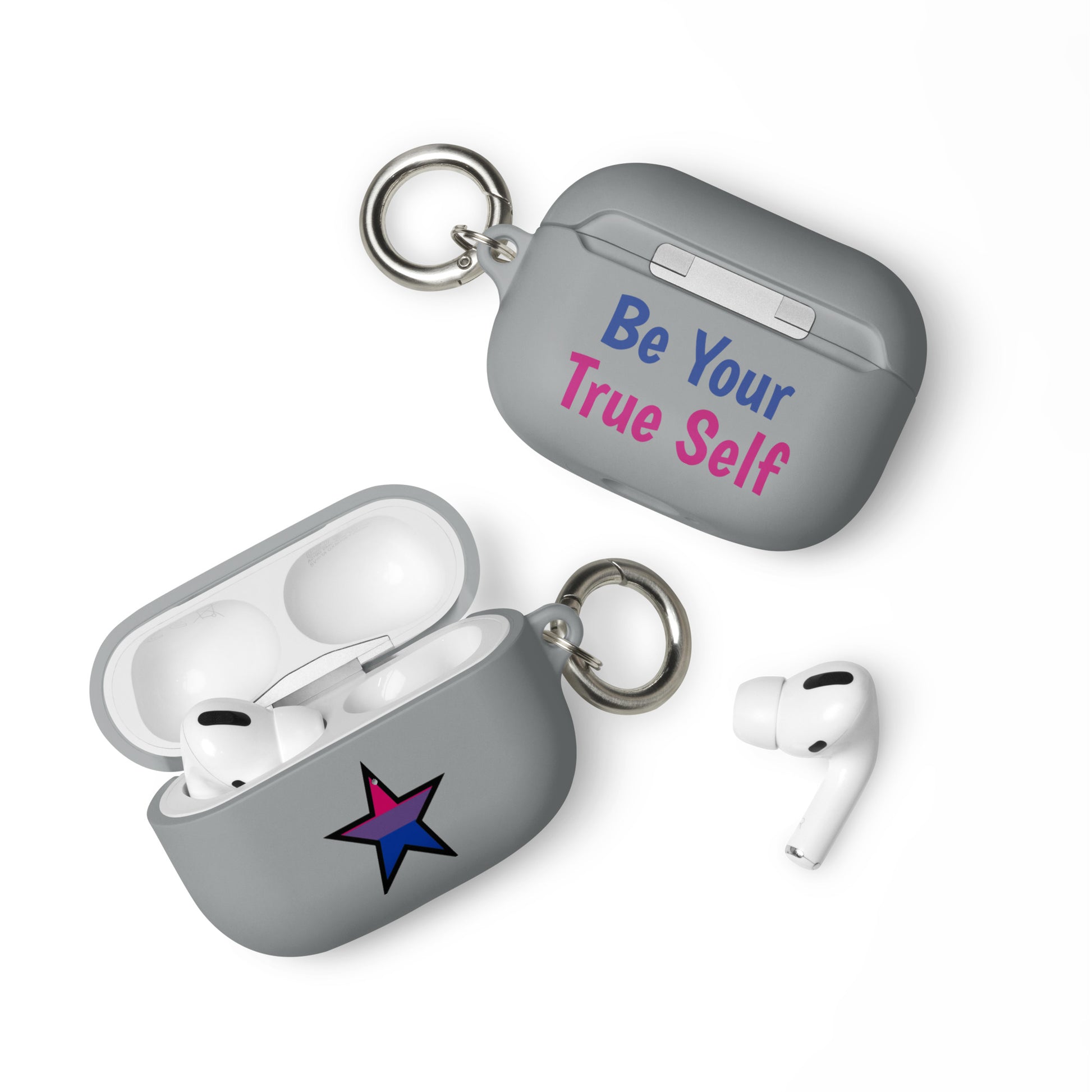 Bisexual Bi Pride Rubber Case for AirPods with Star Grey AirPods Pro Bisexual rubber-case-for-airpods-grey-airpods-pro-front-64ae05b1bd2ba