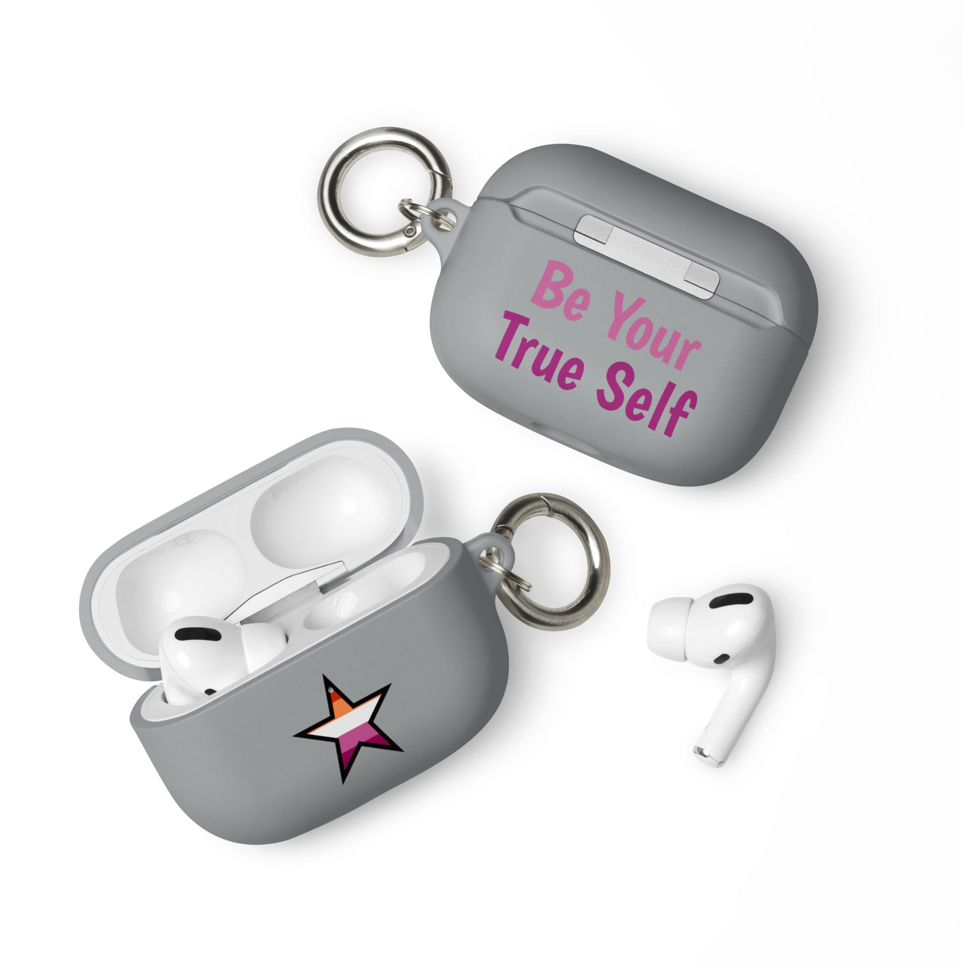 Lesbian Pride Rubber Case for AirPods - Star Grey AirPods Pro Lesbian rubber-case-for-airpods-grey-airpods-pro-front-64ae069e78f7c