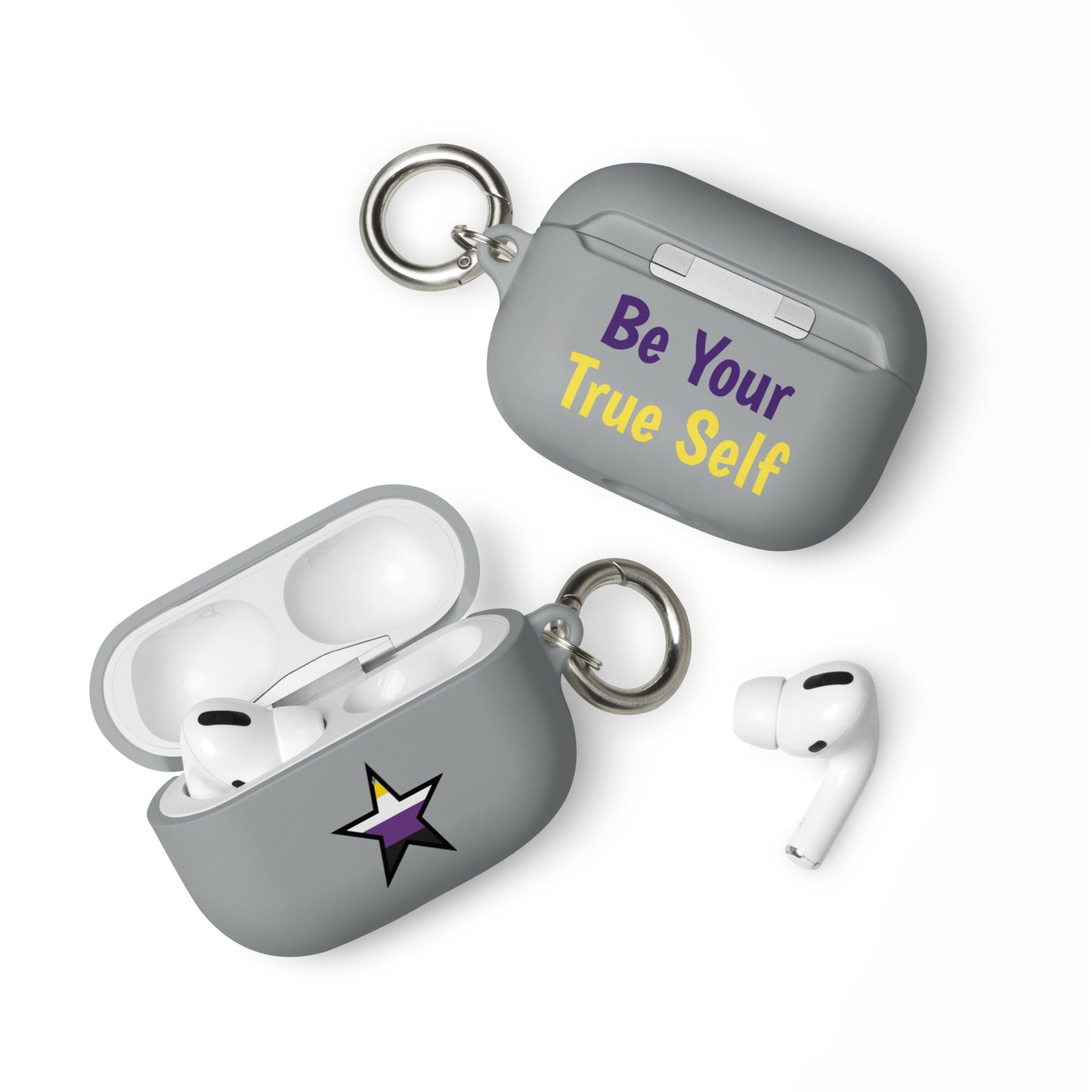 Nonbinary Enby Pride Rubber Case for AirPods - Star Grey AirPods Pro Nonbinary rubber-case-for-airpods-grey-airpods-pro-front-64ae06cc3a818