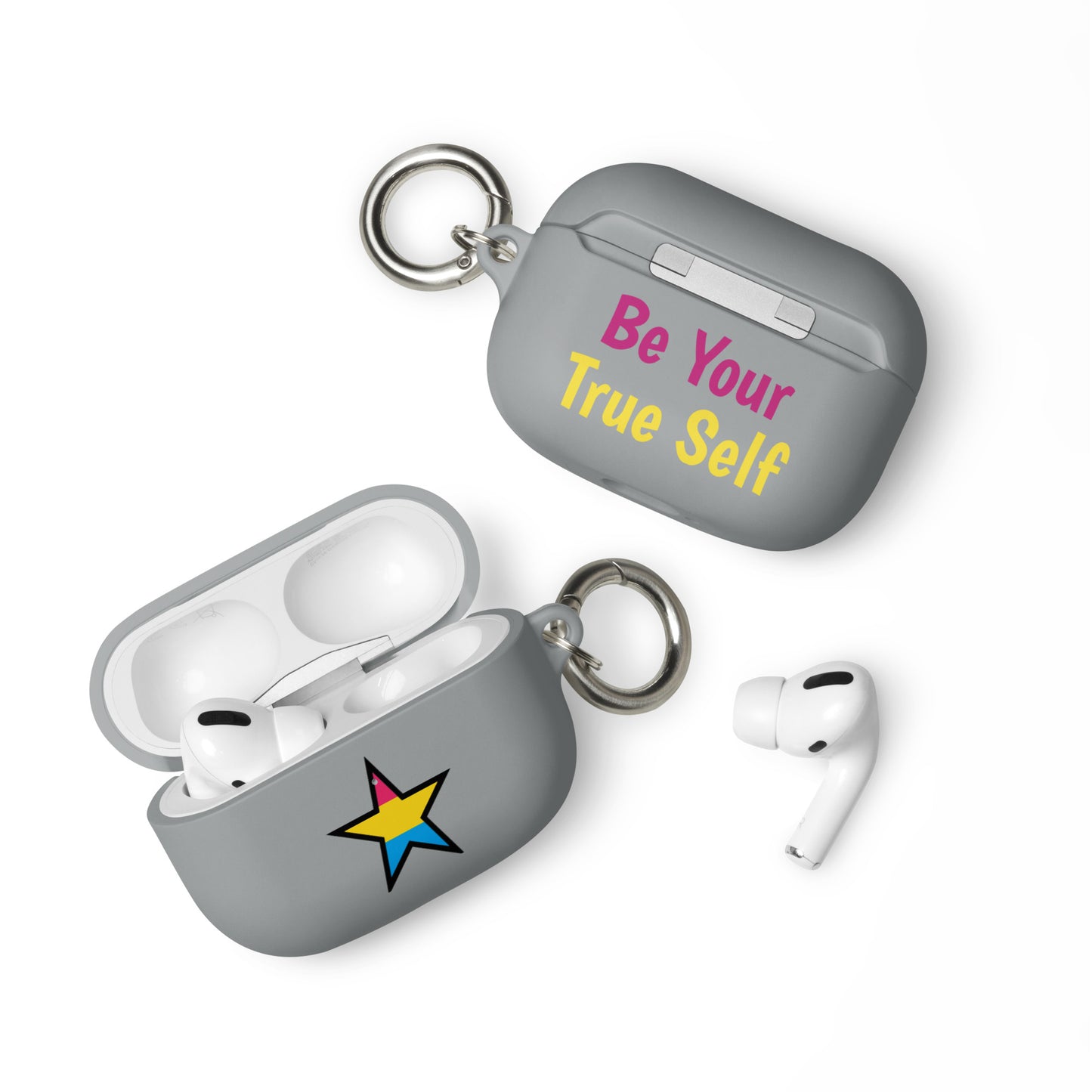 Pansexual Pan Pride Rubber Case for Apple AirPods - Star Grey AirPods Pro Pansexual rubber-case-for-airpods-grey-airpods-pro-front-64ae072e3e634