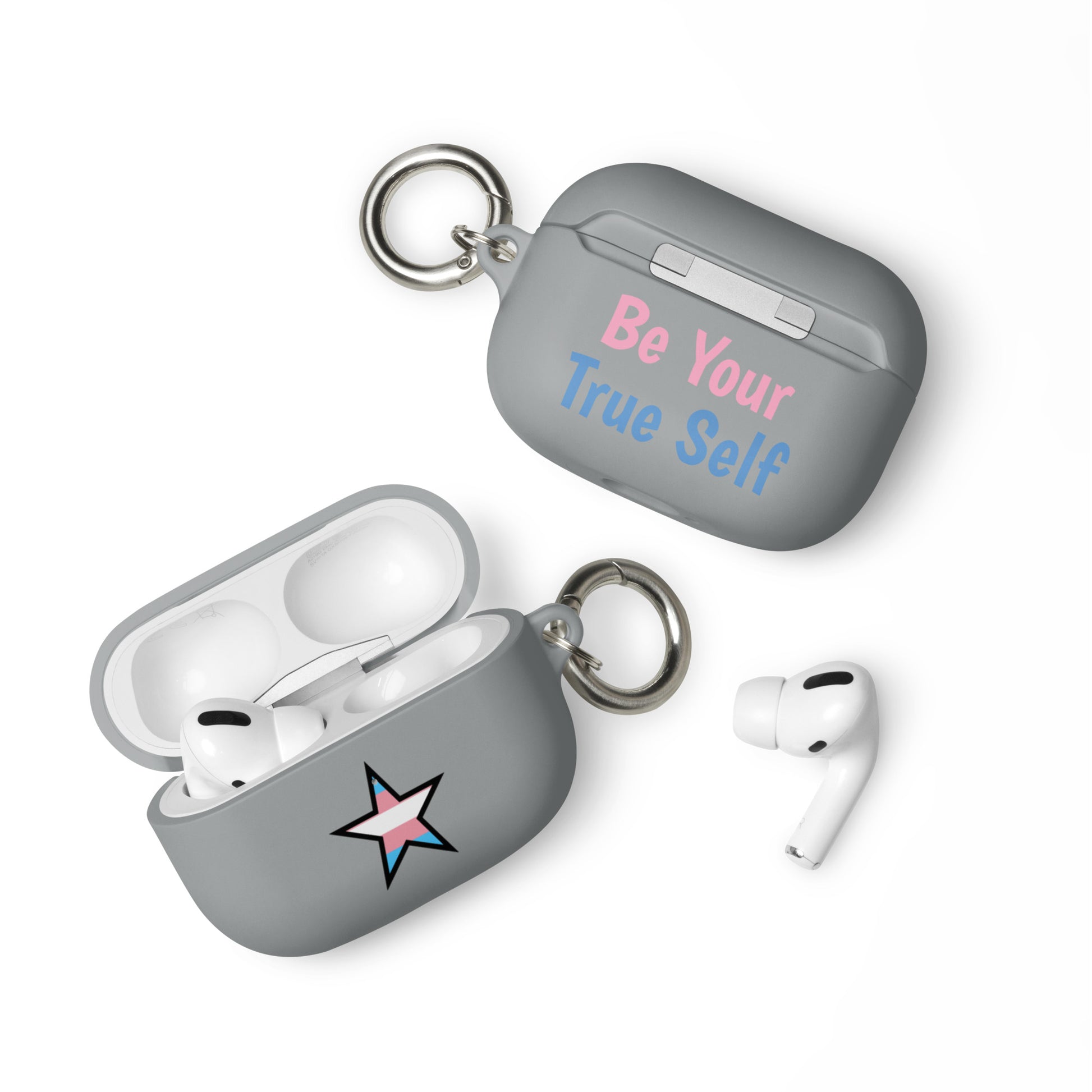 Transgender Trans Pride Rubber Case for Apple AirPods - Star Grey AirPods Pro Transgender rubber-case-for-airpods-grey-airpods-pro-front-64ae075978102