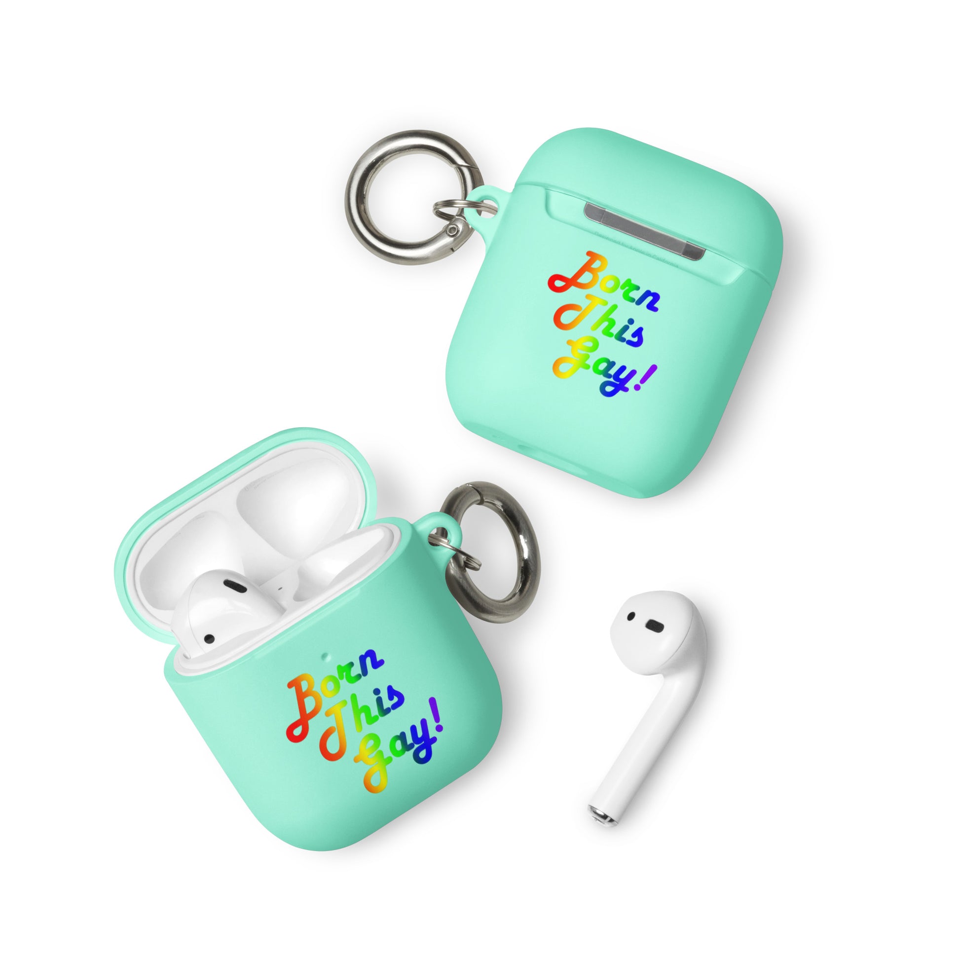 LGBTQ Pride Rubber Case for Apple AirPods - Born This Gay Mint AirPods Pride rubber-case-for-airpods-mint-airpods-front-64adce3654168