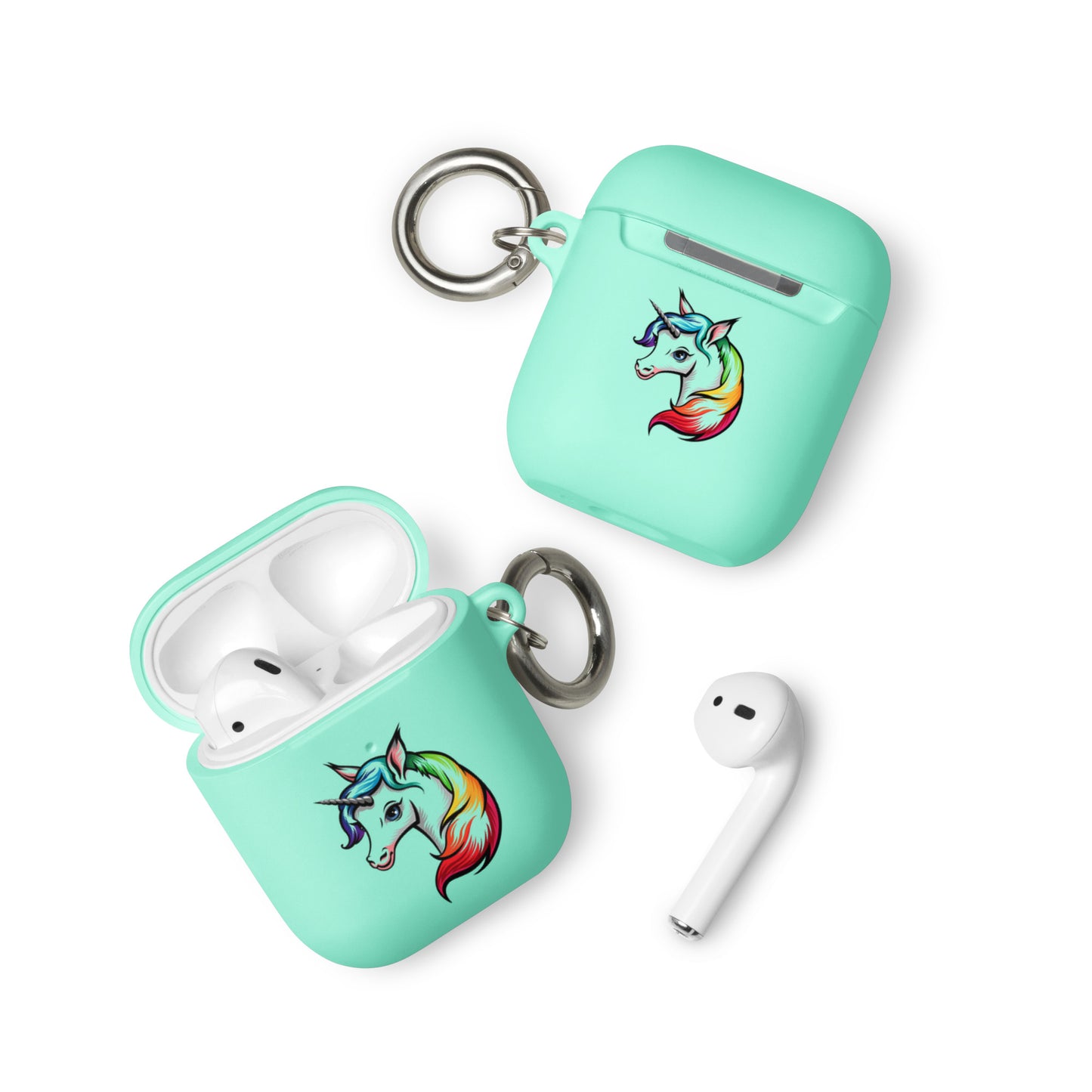 LGBTQ Pride Rubber Case for Apple AirPods - Rainbow Unicorn Mint AirPods Pride rubber-case-for-airpods-mint-airpods-front-64adcf443ad46