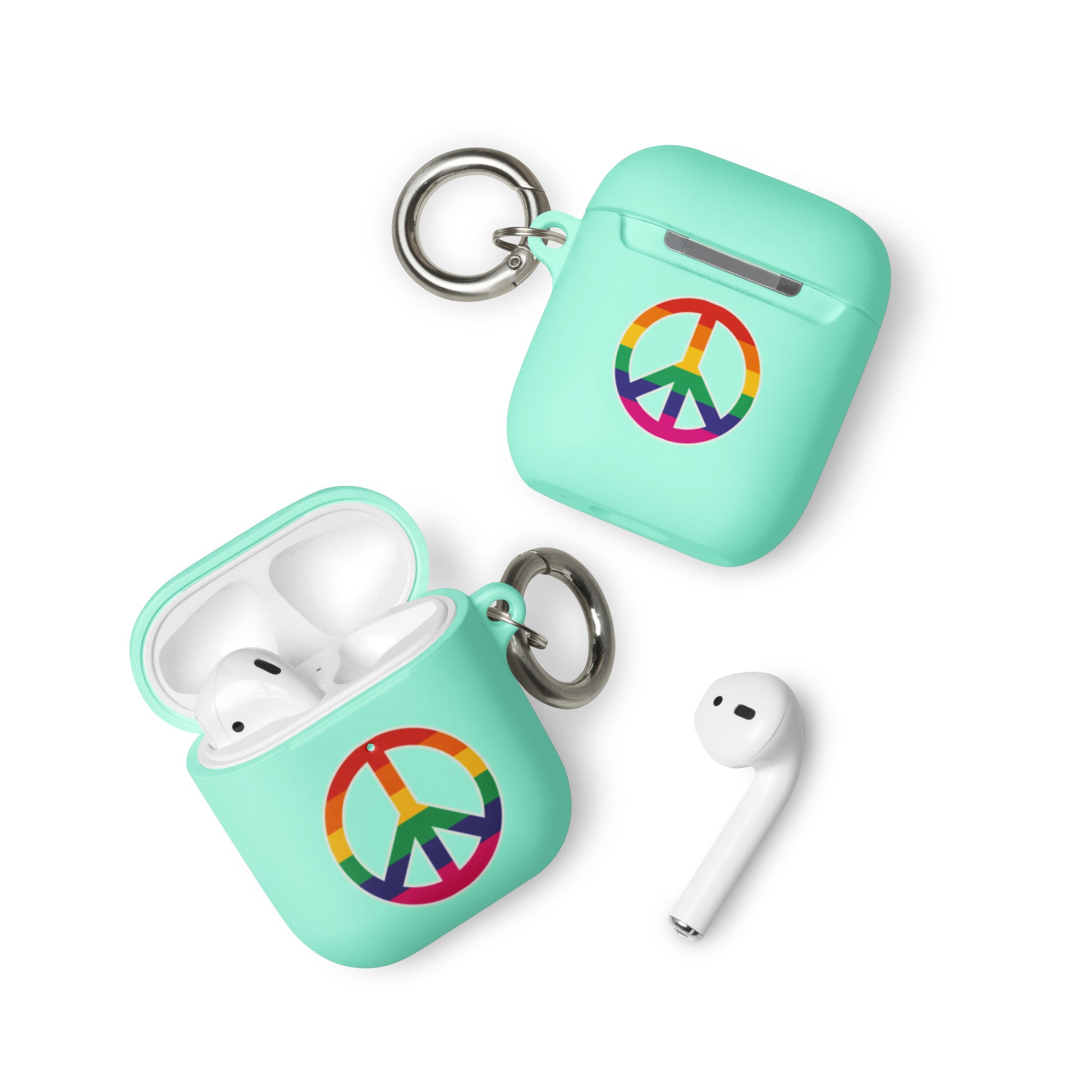 LGBTQ Pride Rubber Case for Apple AirPods - Peace Sign Symbol Mint AirPods Pride rubber-case-for-airpods-mint-airpods-front-64adcfd098c53