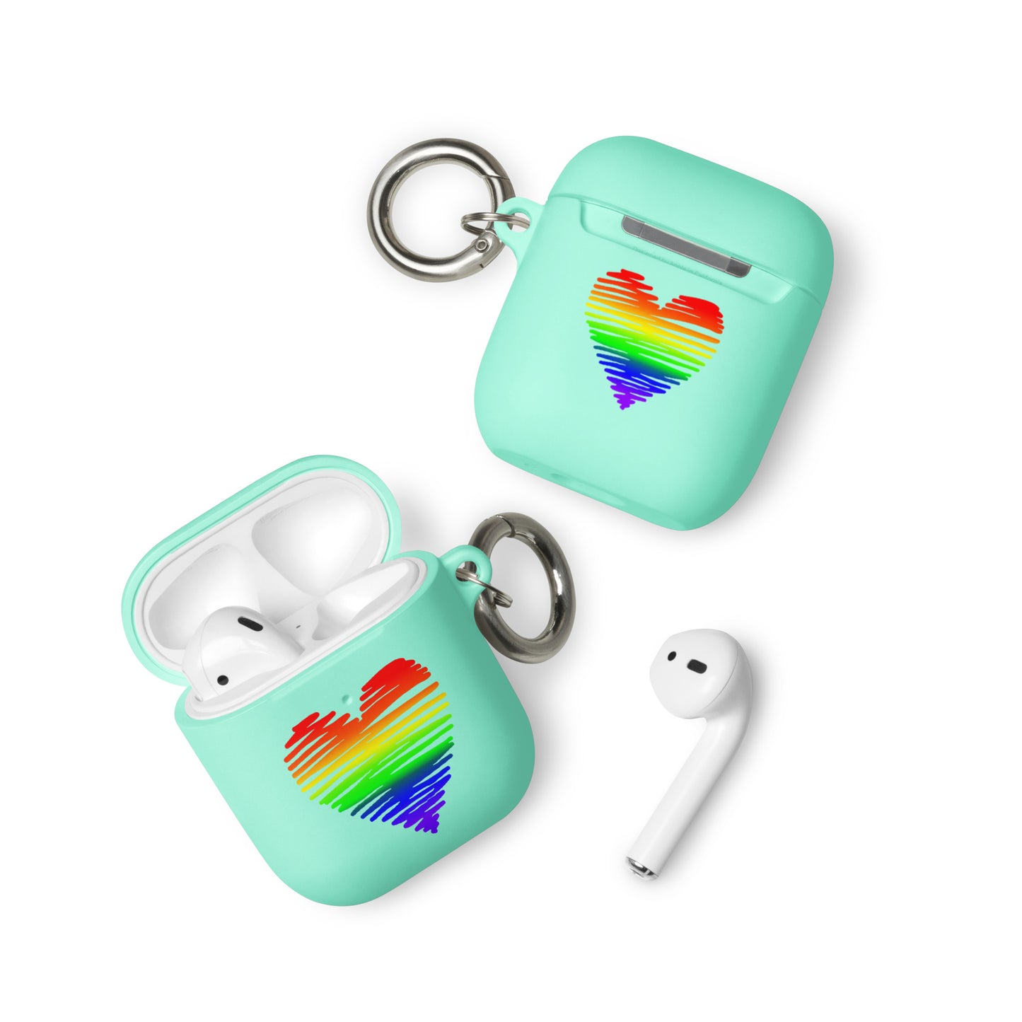 LGBTQ Pride Rubber Case for Apple AirPods - Heart Scribble Mint AirPods Pride rubber-case-for-airpods-mint-airpods-front-64add08978077