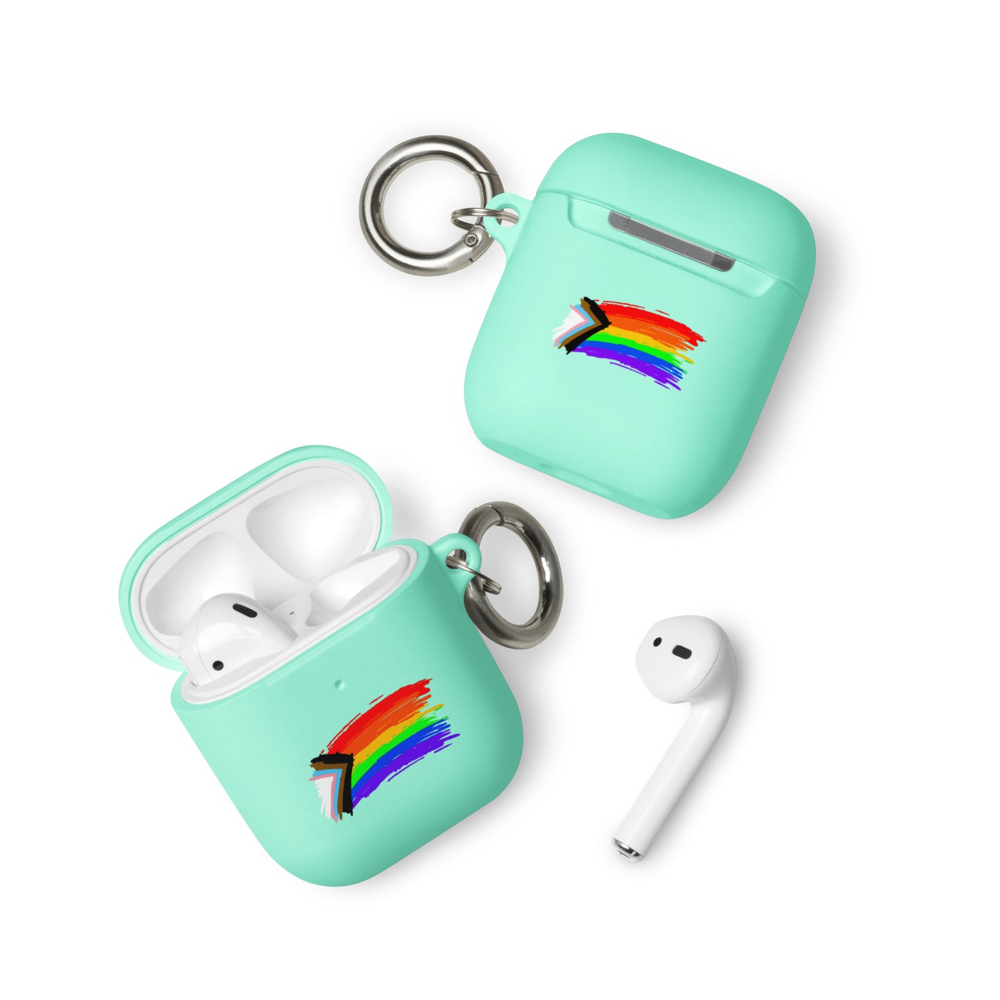 LGBTQ Pride Rubber Case for Apple AirPods - Progress Paint Mint AirPods Pride rubber-case-for-airpods-mint-airpods-front-64add1c48fc79