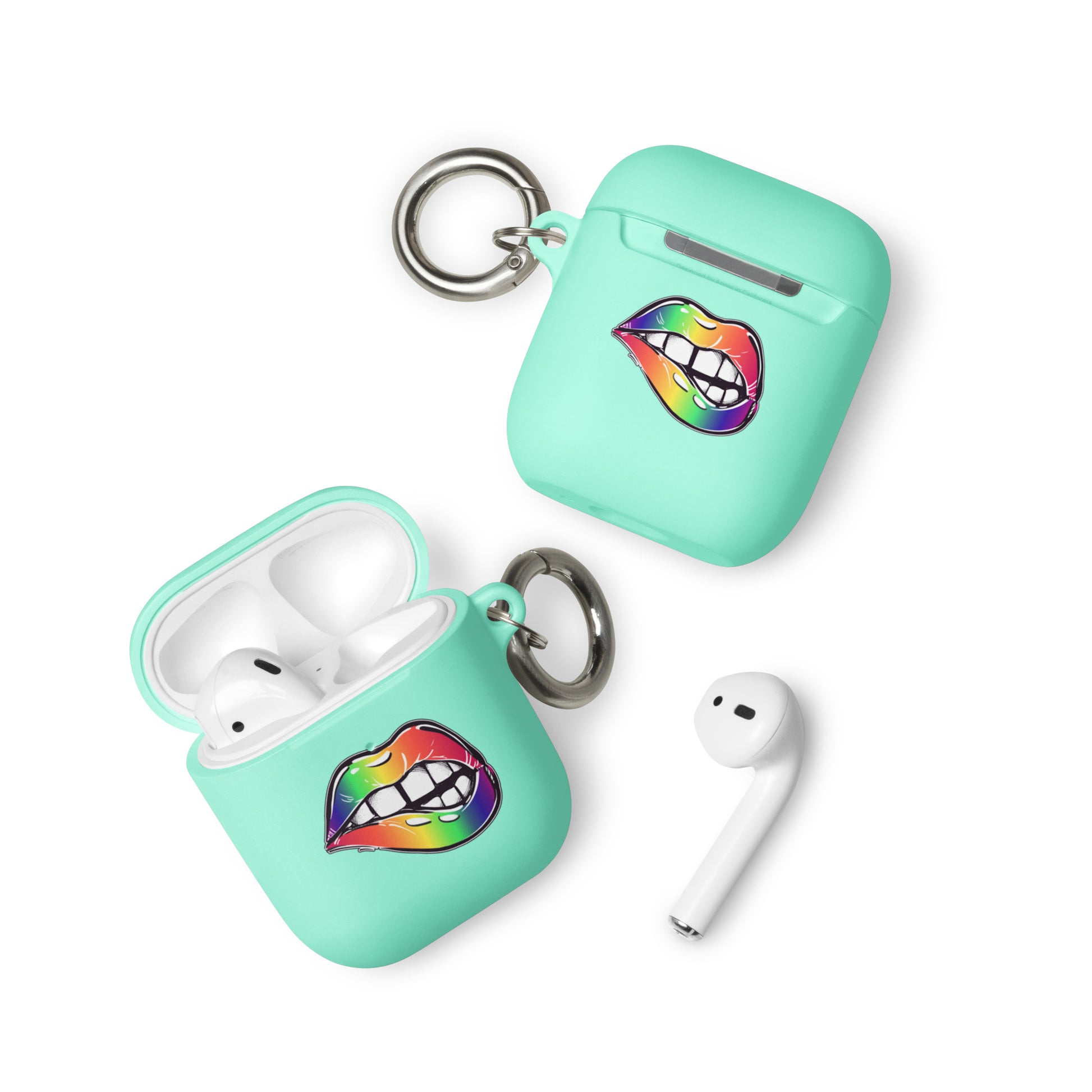 LGBTQ Pride Rubber Case for Apple AirPods - Rainbow Lips Mint AirPods Pride rubber-case-for-airpods-mint-airpods-front-64add2769b5a5