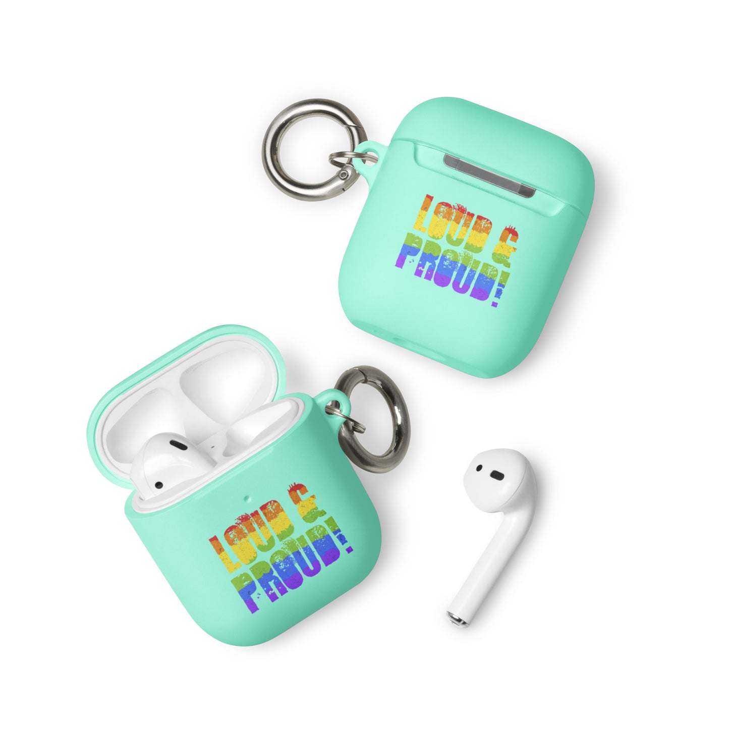 LGBTQ Pride Rubber Case for Apple AirPods - Loud and Proud Mint AirPods Pride rubber-case-for-airpods-mint-airpods-front-64add2a96da00