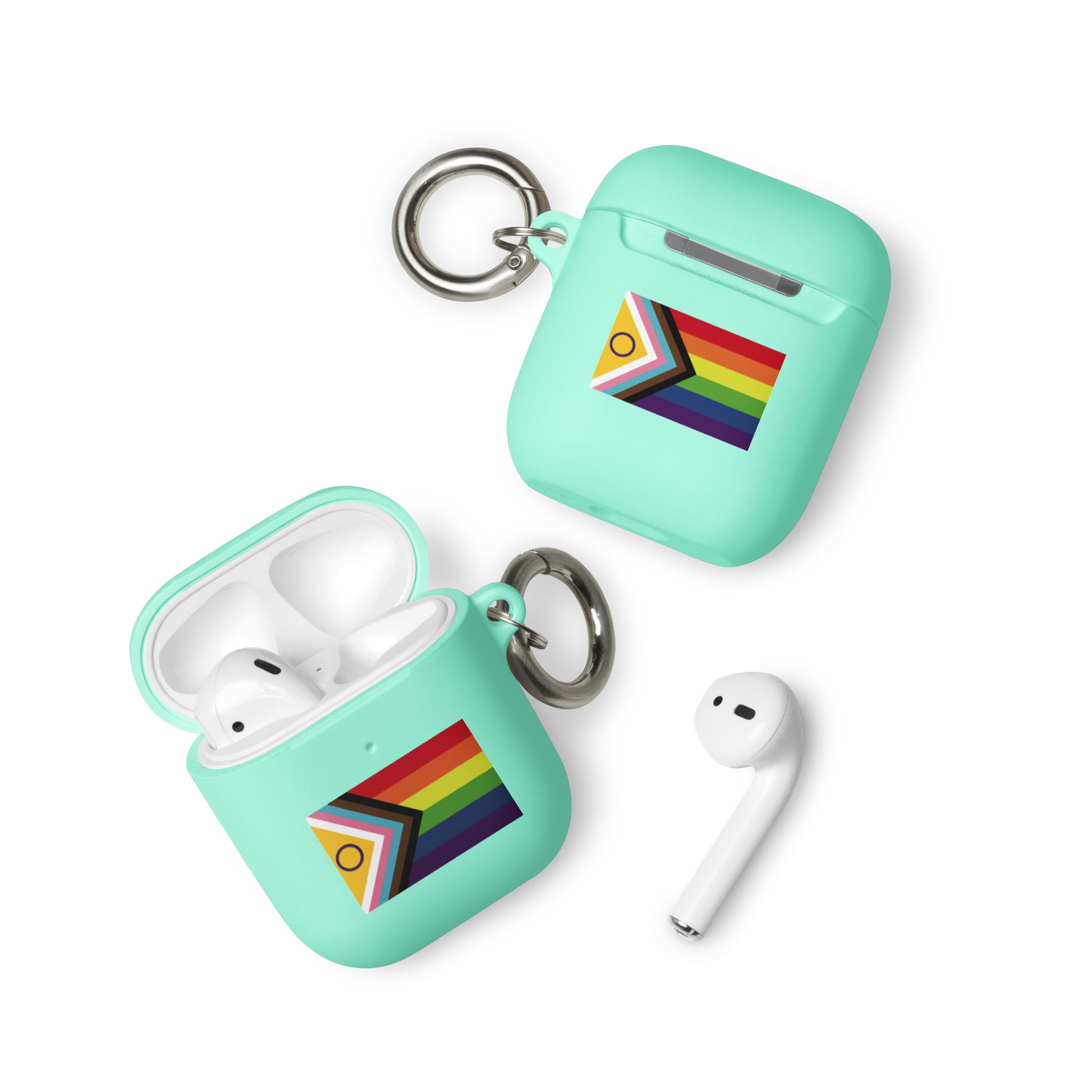 LGBTQ Pride Rubber Case for Apple AirPods® - Intersex Progress Flag Mint AirPods Pride rubber-case-for-airpods-mint-airpods-front-64ade9631386e