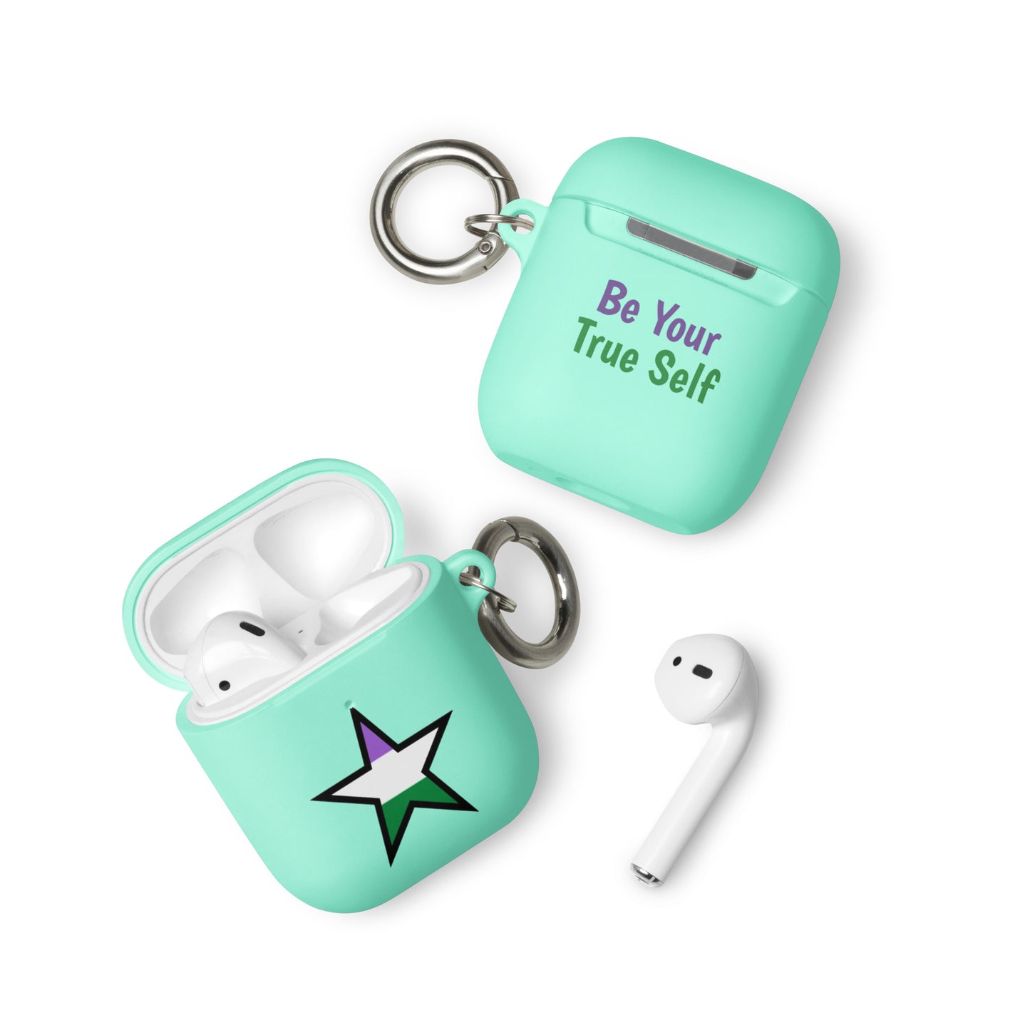 Genderqueer Pride Rubber Case for Apple AirPods - Star Mint AirPods Genderqueer rubber-case-for-airpods-mint-airpods-front-64ae0668ad30c