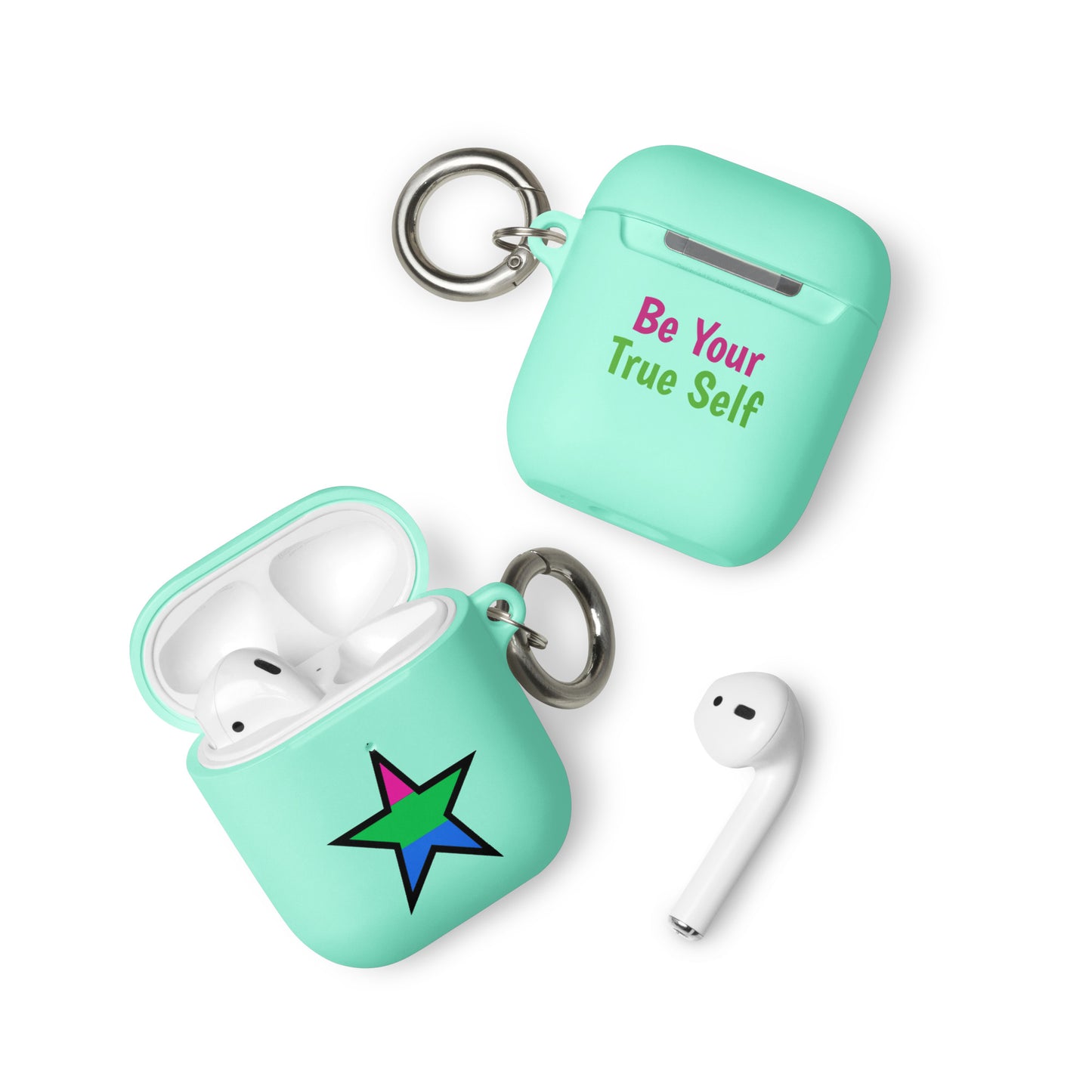 Polysexual Poly Pride Rubber Case for Apple AirPods - Star Mint AirPods Polysexual rubber-case-for-airpods-mint-airpods-front-64ae06f6f07a4