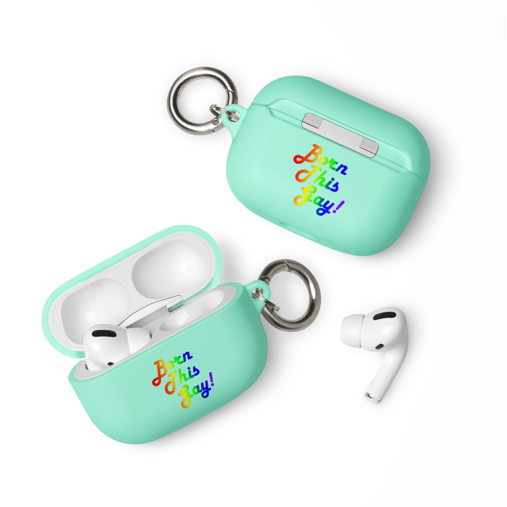 LGBTQ Pride Rubber Case for Apple AirPods - Born This Gay Mint AirPods Pro Pride rubber-case-for-airpods-mint-airpods-pro-front-64adce3654227