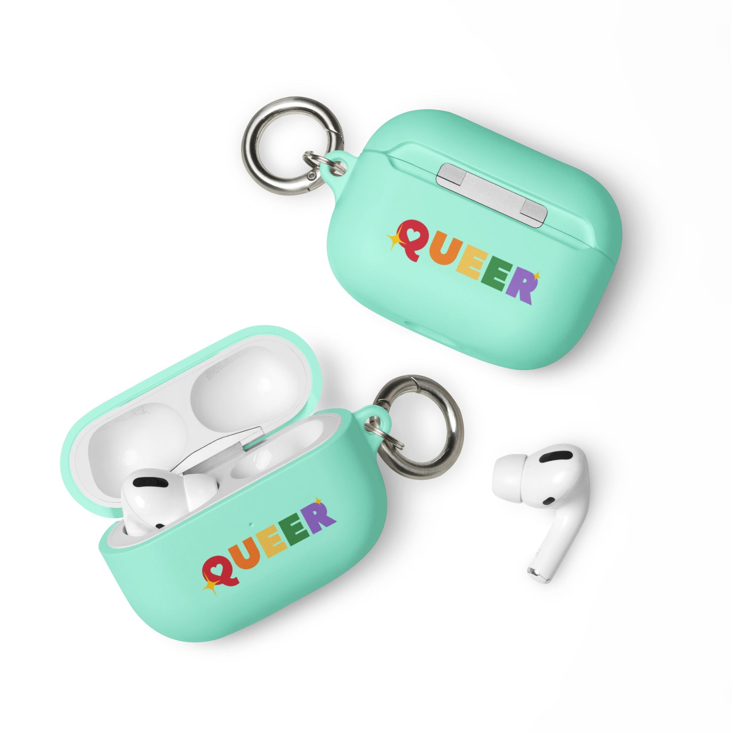 LGBTQ Pride Rubber Case for Apple AirPods - Queer Mint AirPods Pro Pride rubber-case-for-airpods-mint-airpods-pro-front-64adceae785ad