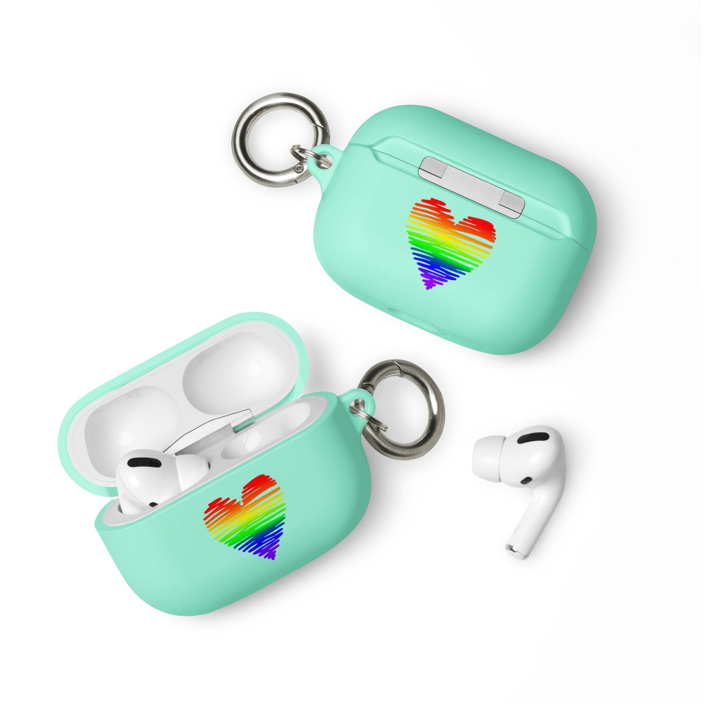 LGBTQ Pride Rubber Case for Apple AirPods - Heart Scribble Mint AirPods Pro Pride rubber-case-for-airpods-mint-airpods-pro-front-64add0897816c