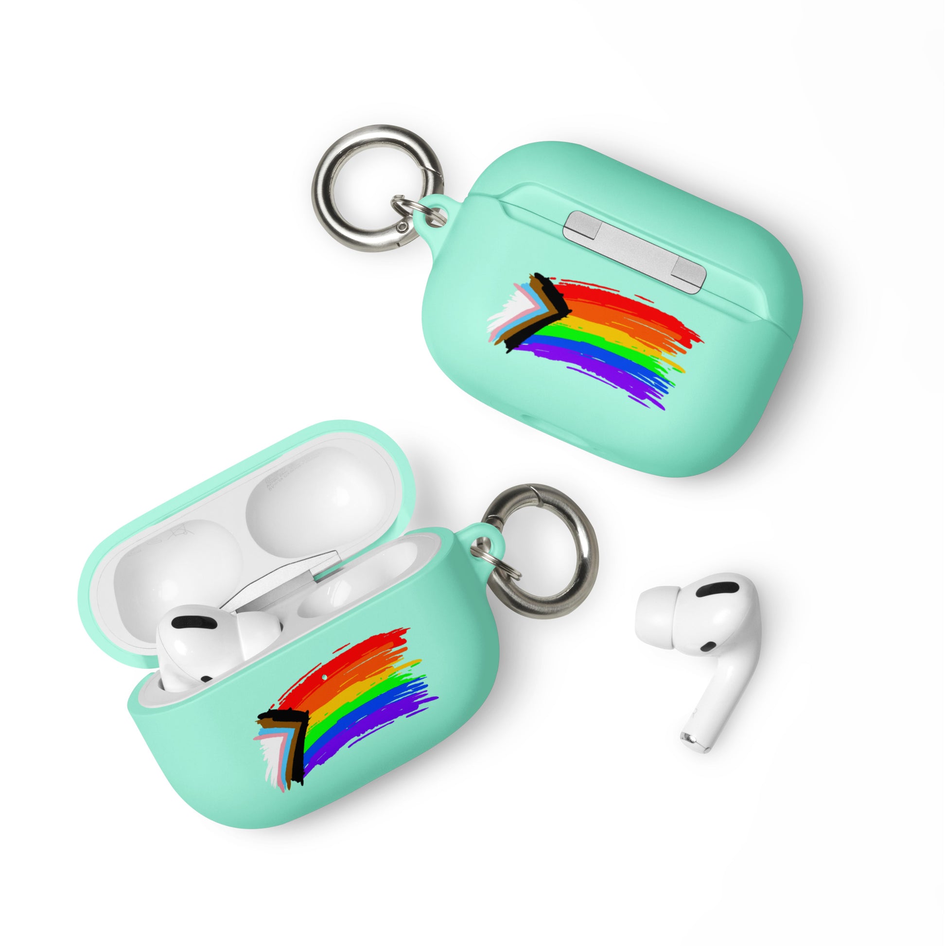 LGBTQ Pride Rubber Case for Apple AirPods - Progress Paint Mint AirPods Pro Pride rubber-case-for-airpods-mint-airpods-pro-front-64add1c48fda8