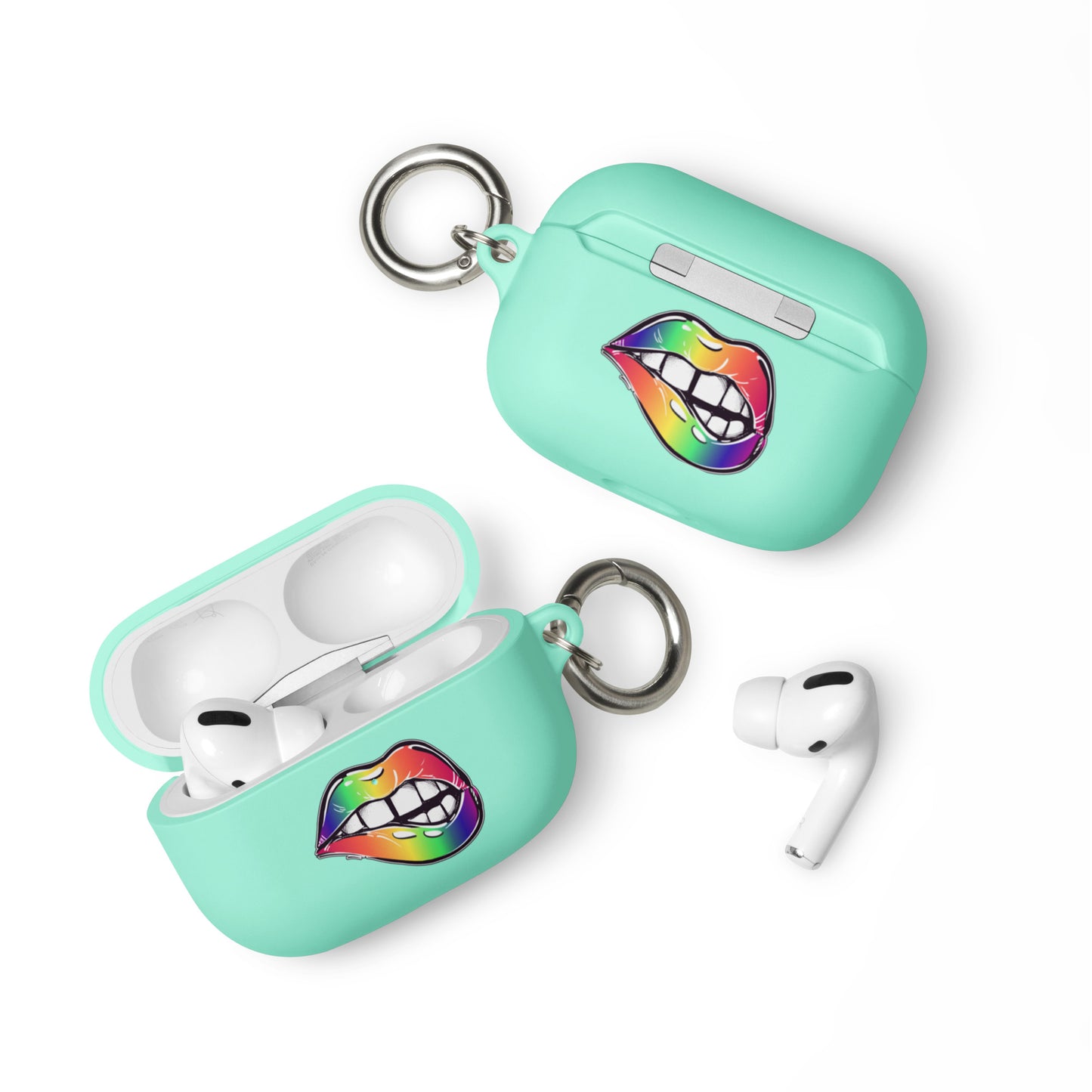 LGBTQ Pride Rubber Case for Apple AirPods - Rainbow Lips Mint AirPods Pro Pride rubber-case-for-airpods-mint-airpods-pro-front-64add2769b63f