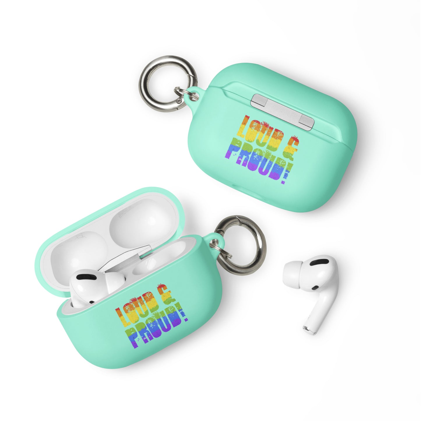 LGBTQ Pride Rubber Case for Apple AirPods - Loud and Proud Mint AirPods Pro Pride rubber-case-for-airpods-mint-airpods-pro-front-64add2a96daa4